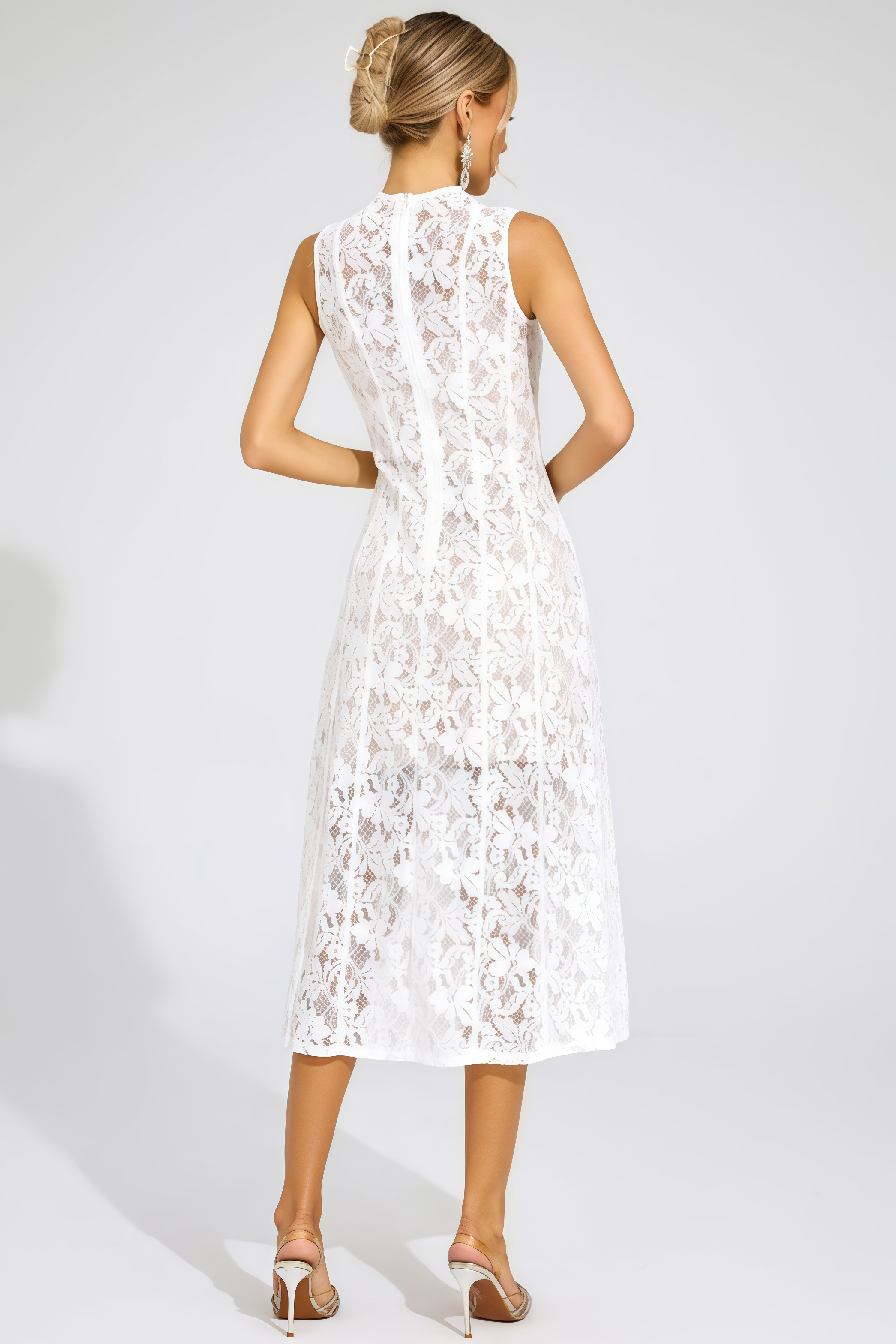 Thoref White Cut Out Sleeveless Midi Dress