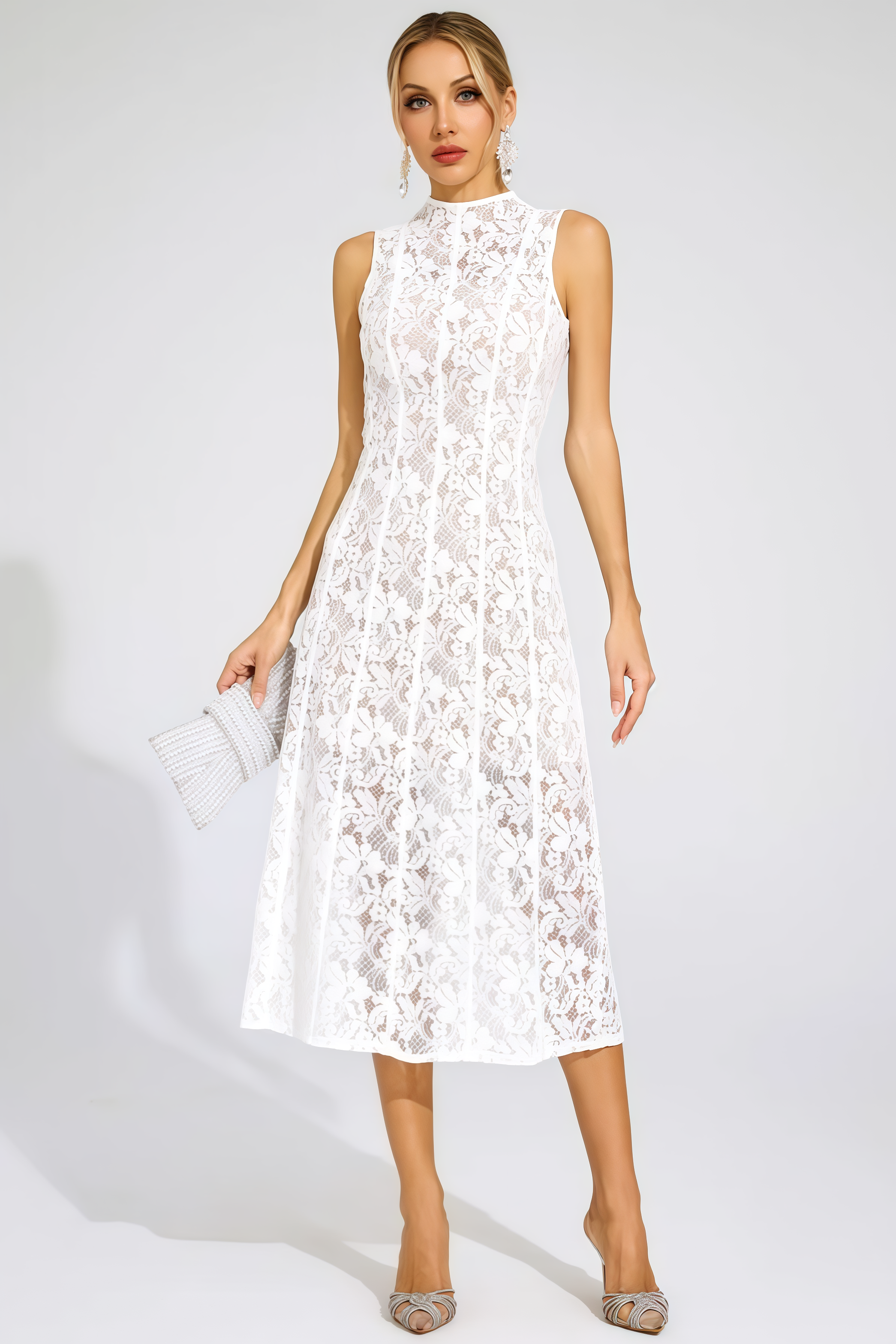 Thoref White Cut Out Sleeveless Midi Dress
