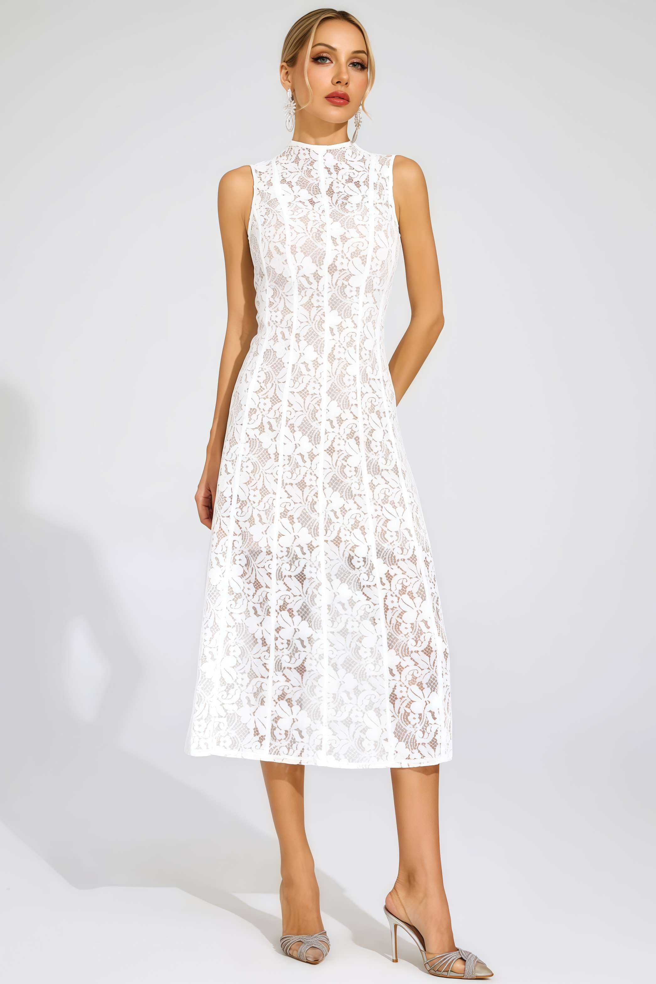 Thoref White Cut Out Sleeveless Midi Dress