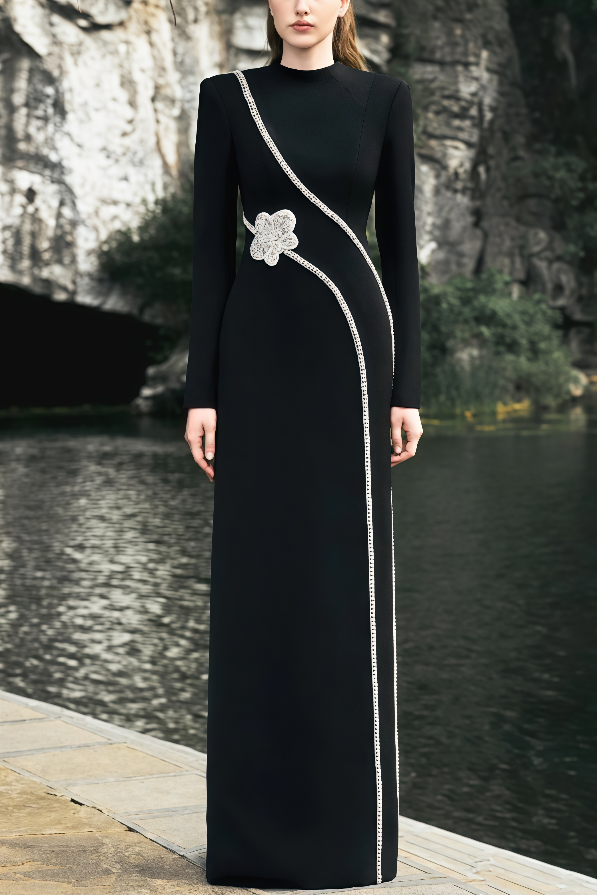 Senne Rhinestone Long Sleeve Floral Maxi Dress