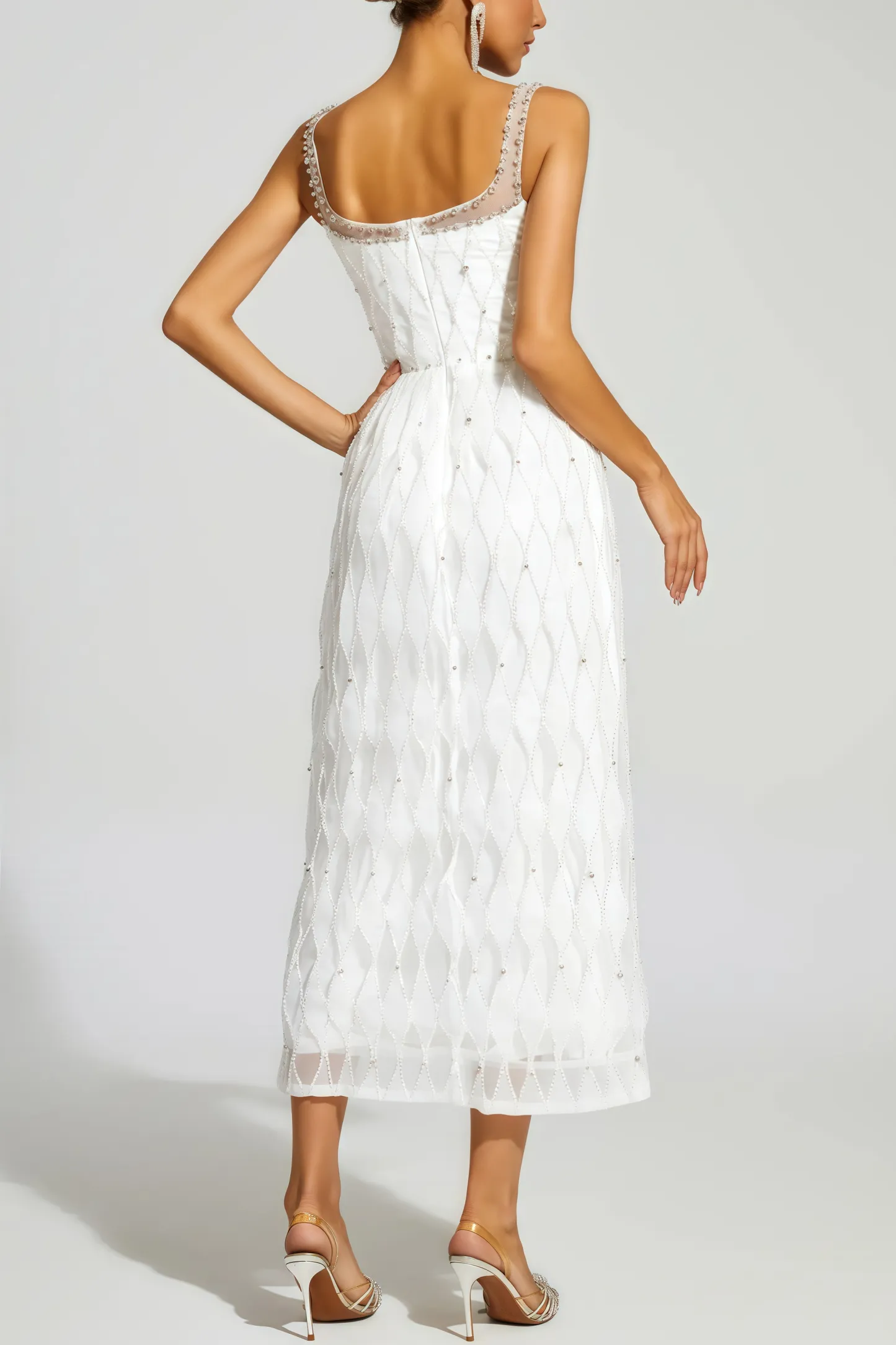 Terrysa White Embellished Slip Midi Dress