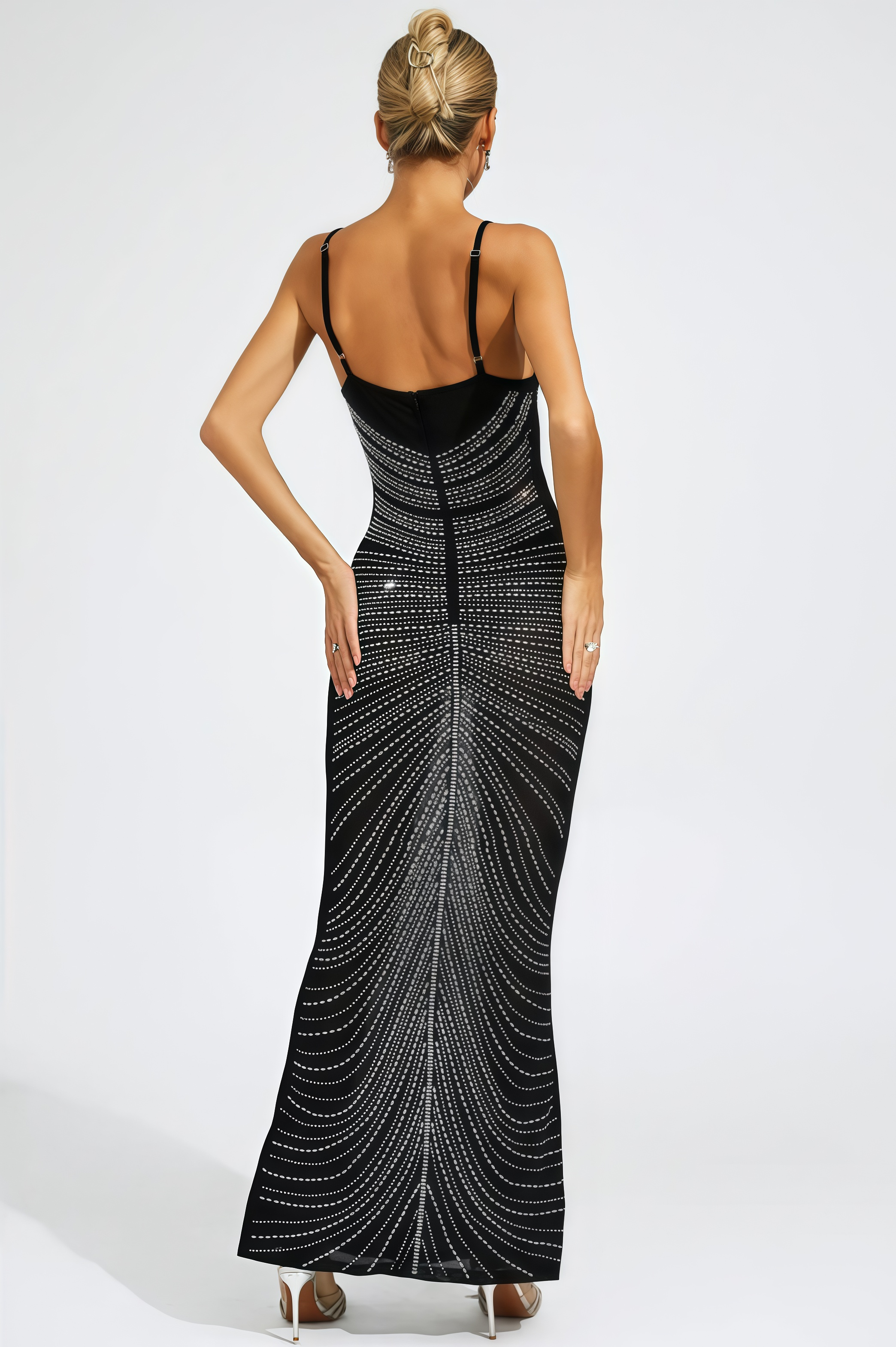 Mirin Black Sequins Maxi Dress