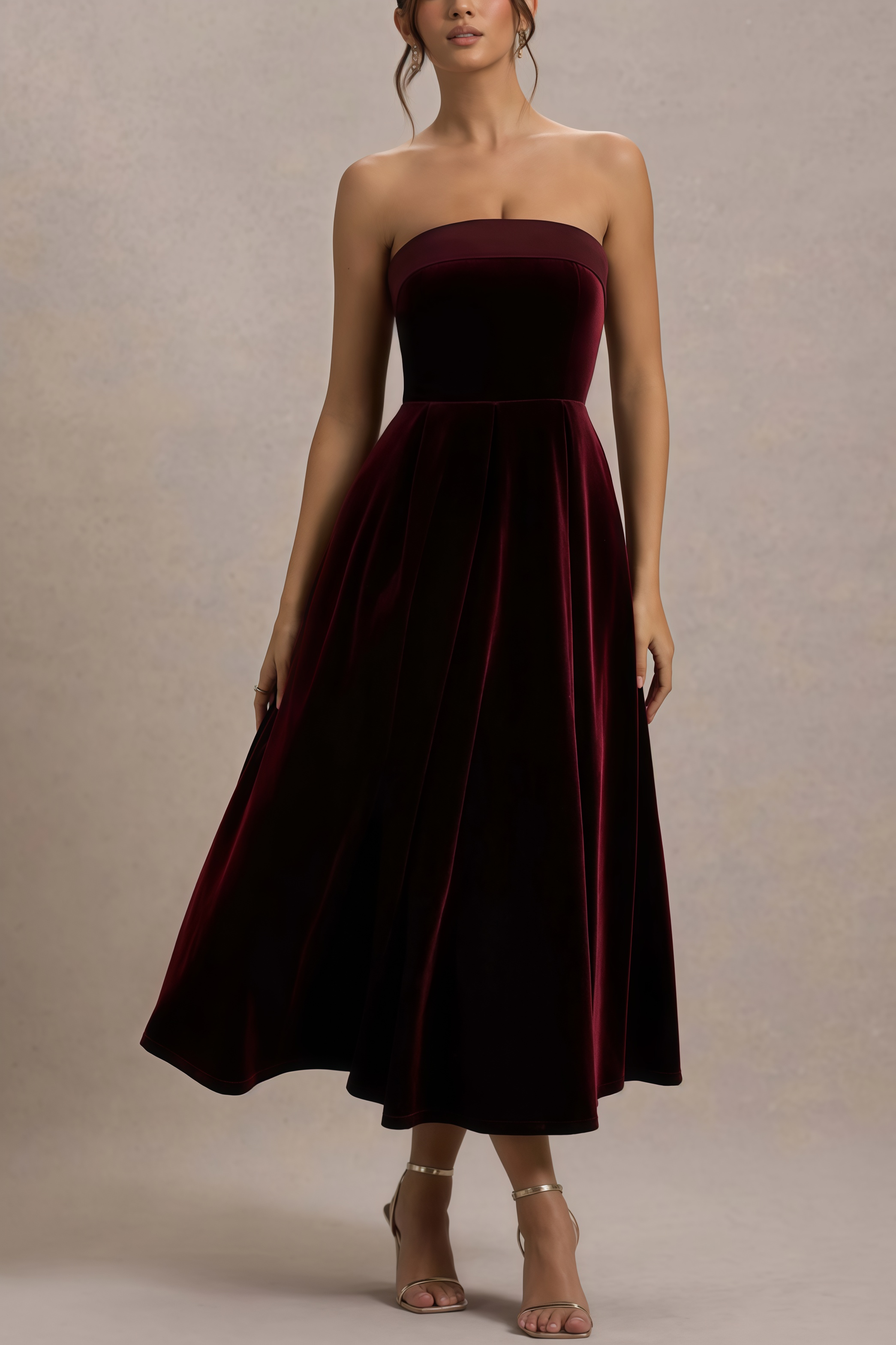 Aspedr Velvet Bandeau Midi Dress