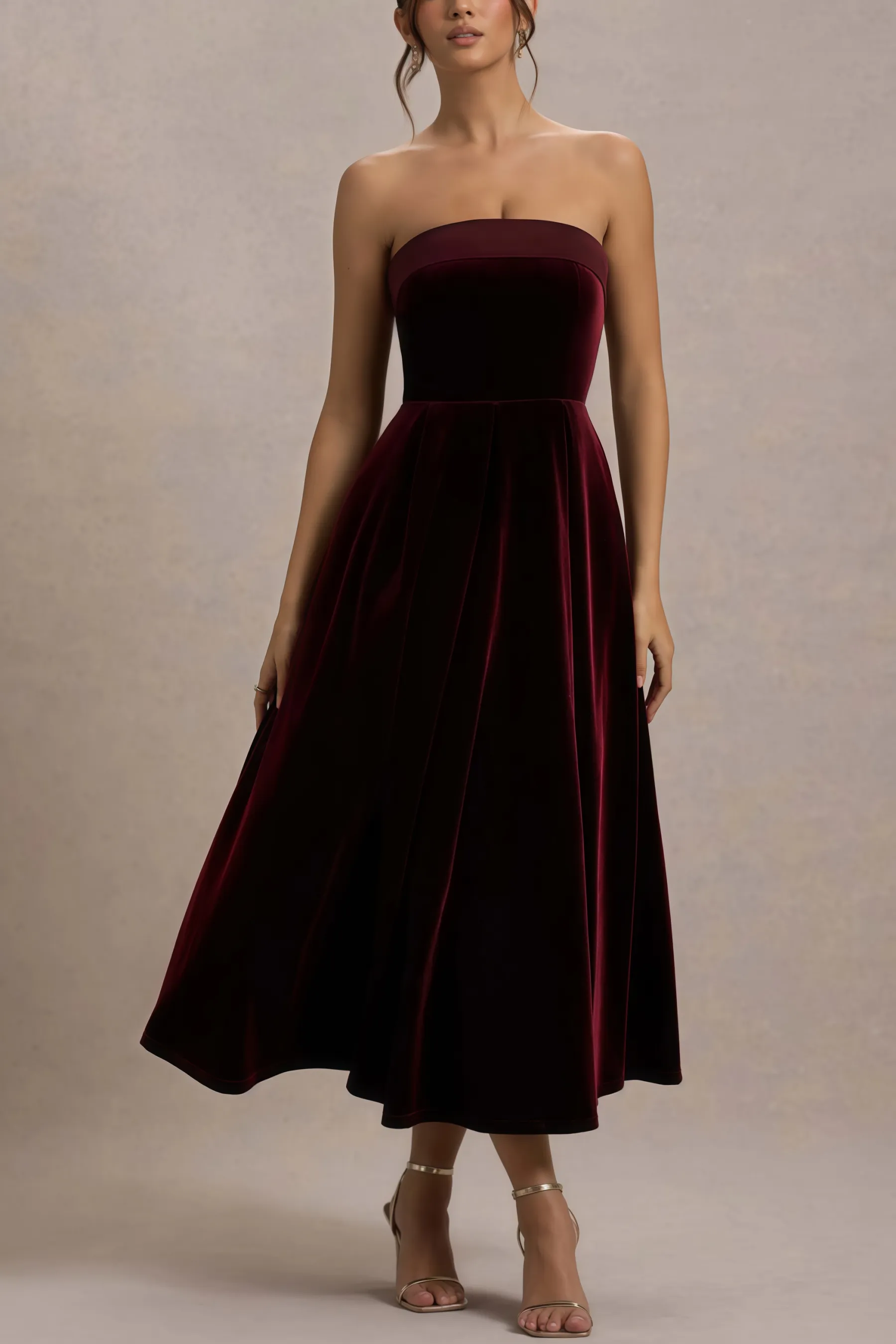 Aspedr Velvet Bandeau Midi Dress