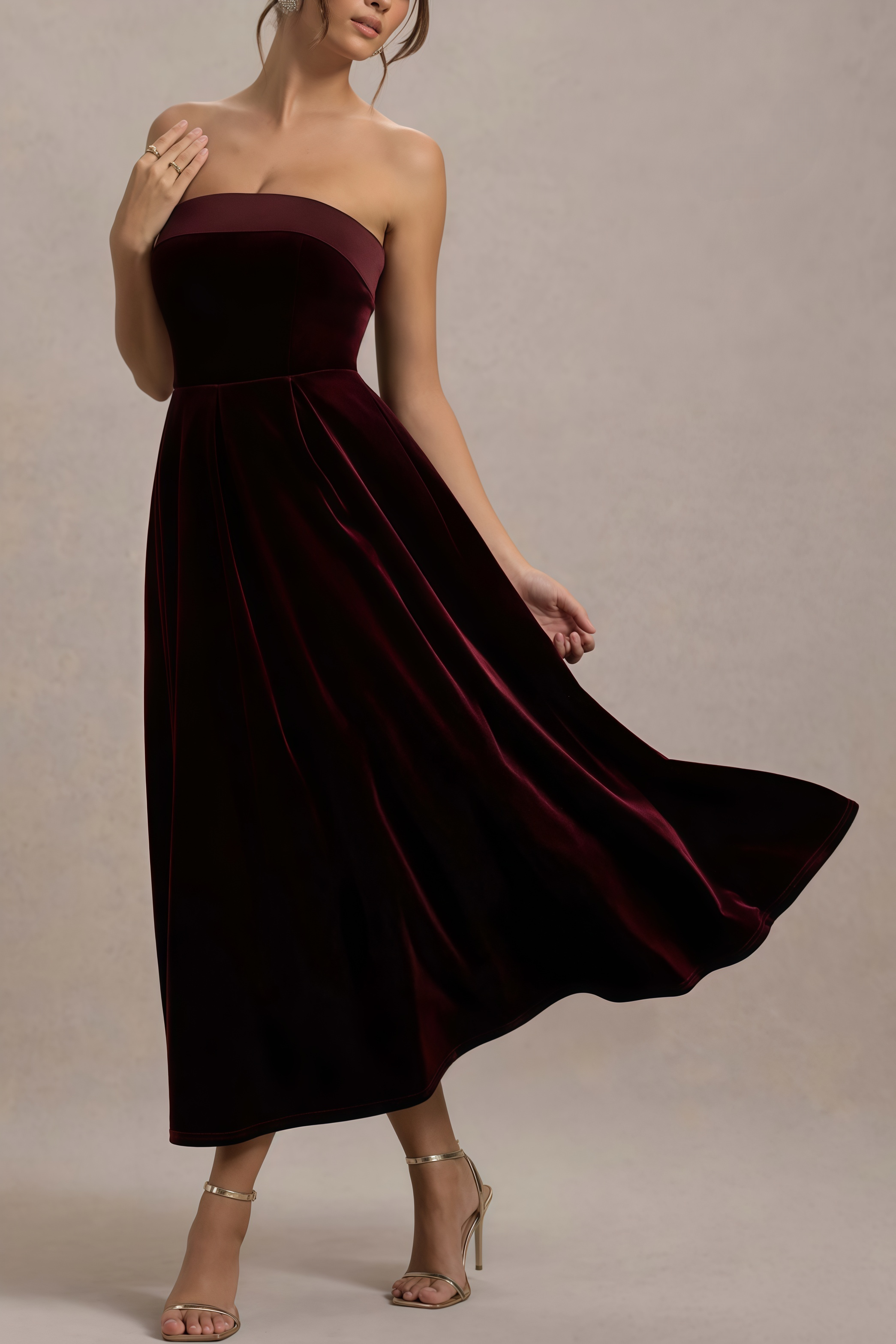 Aspedr Velvet Bandeau Midi Dress