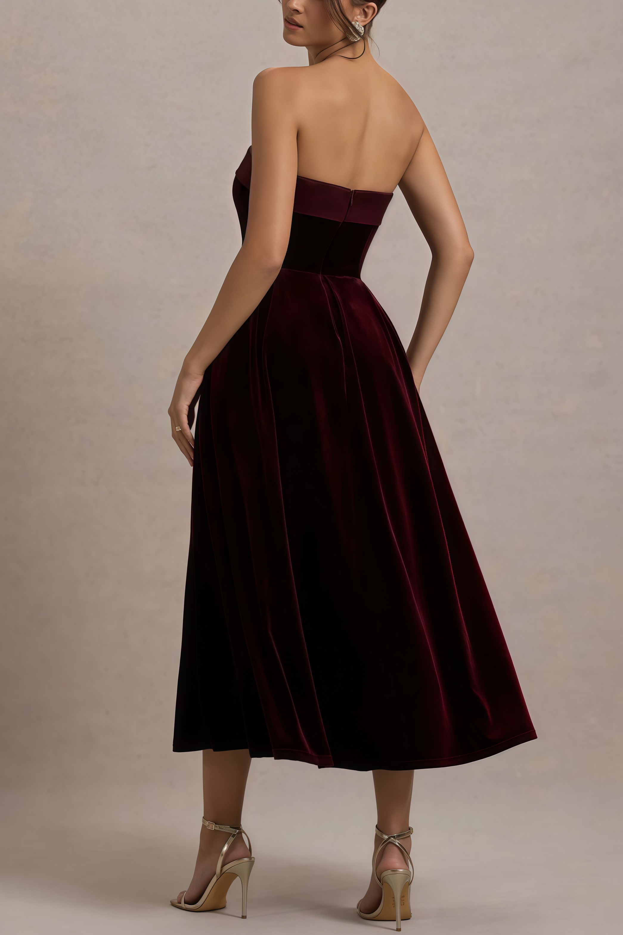 Aspedr Velvet Bandeau Midi Dress
