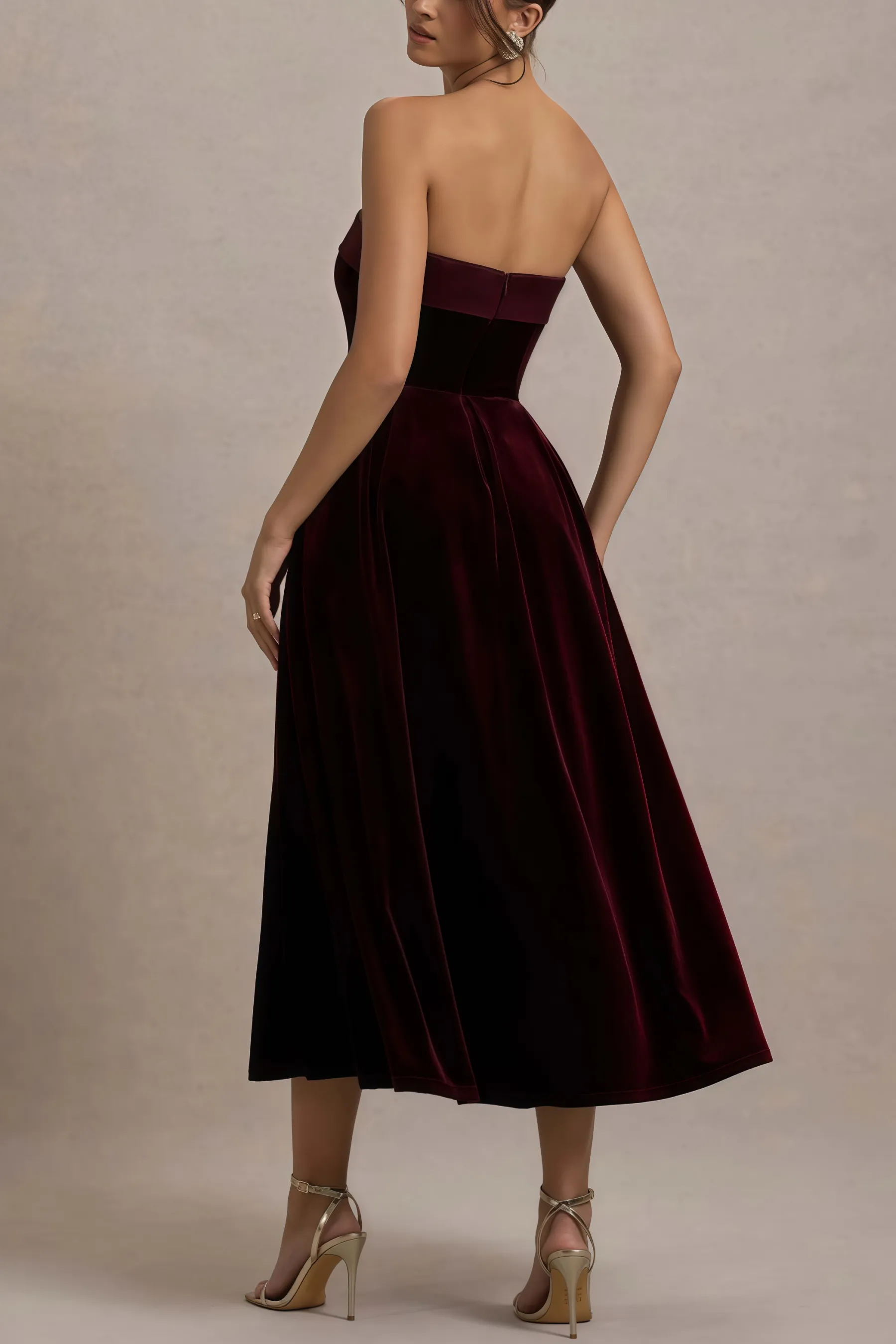 Aspedr Velvet Bandeau Midi Dress