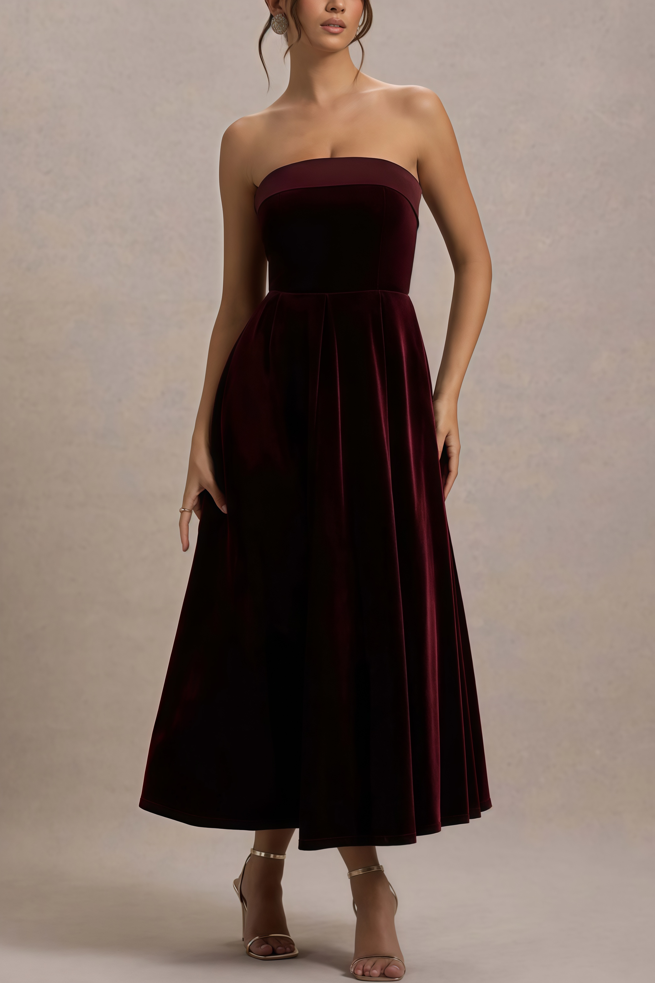Aspedr Velvet Bandeau Midi Dress