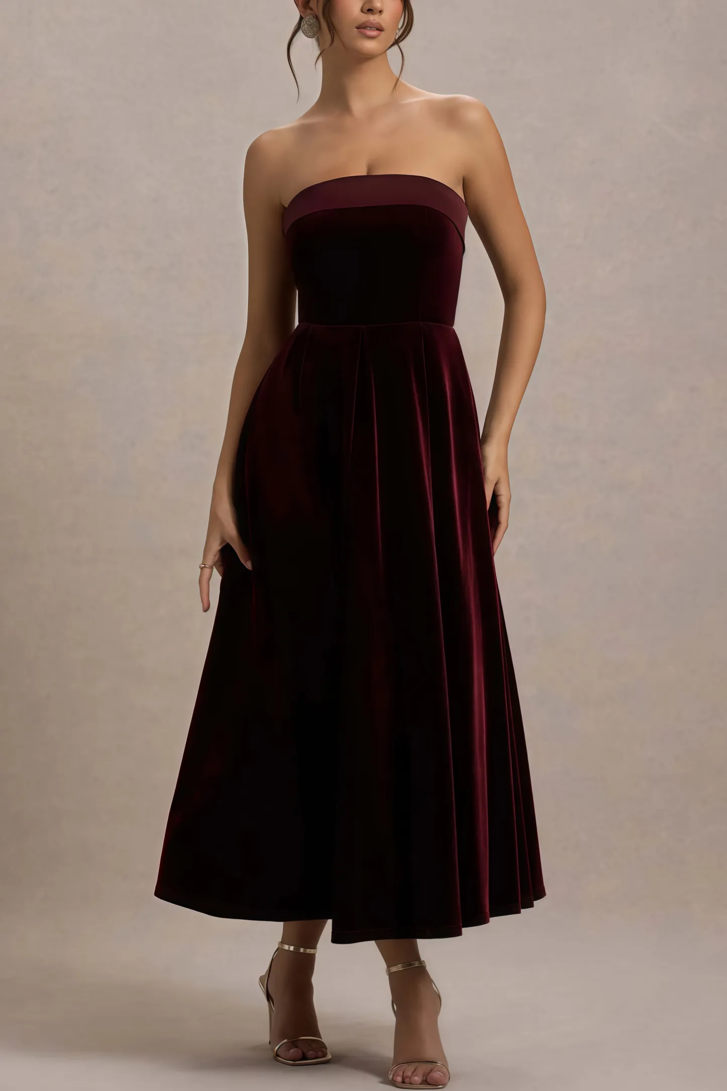 Aspedr Velvet Bandeau Midi Dress