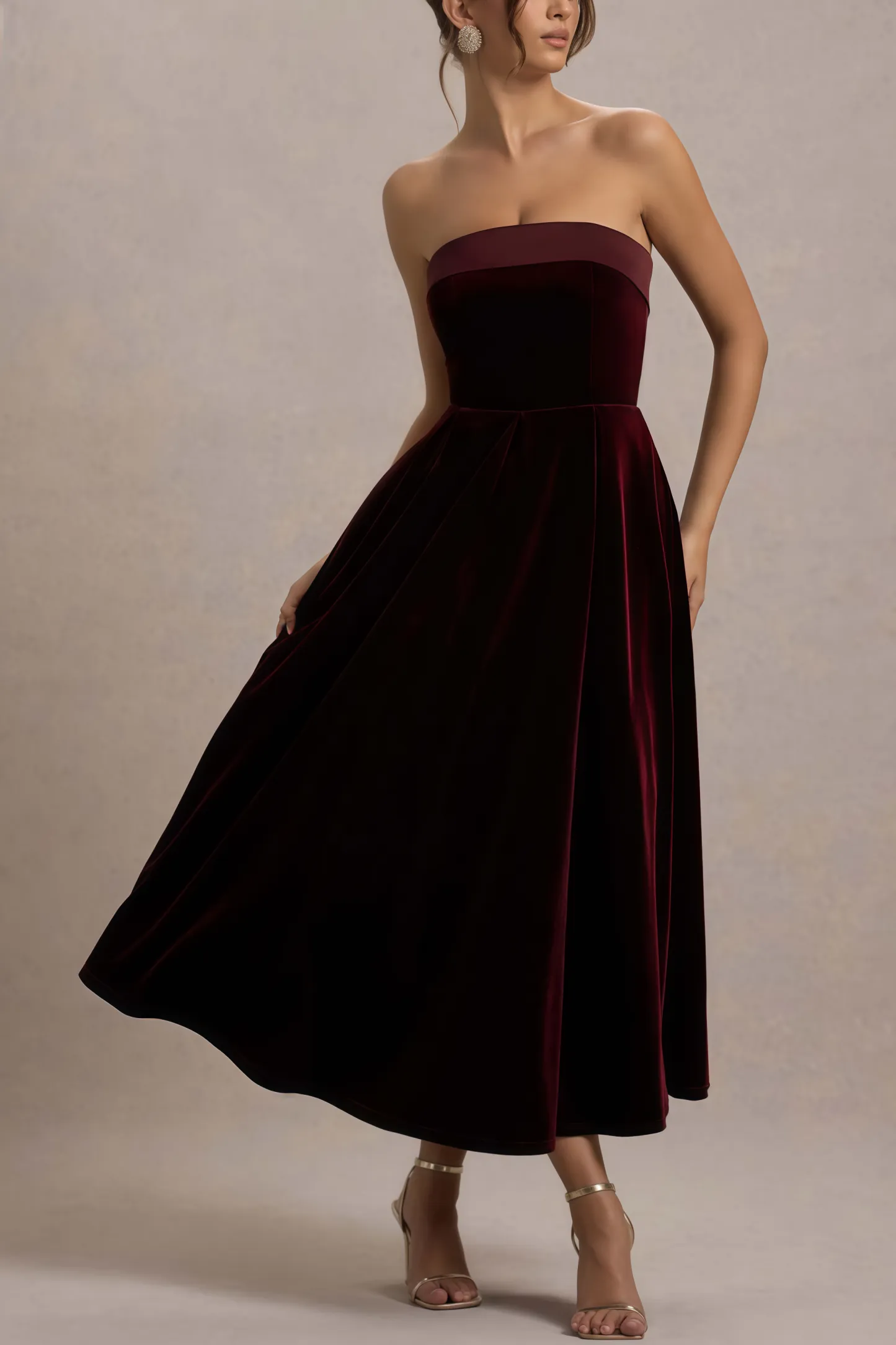 Aspedr Velvet Bandeau Midi Dress