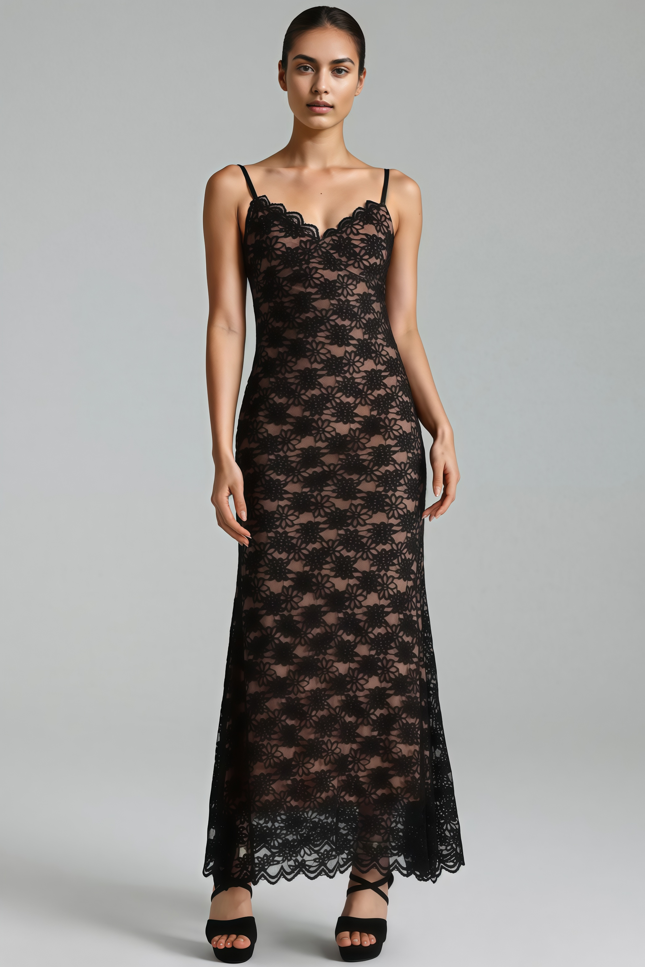 Vanni Black Lace Sleeveless Maxi Dress