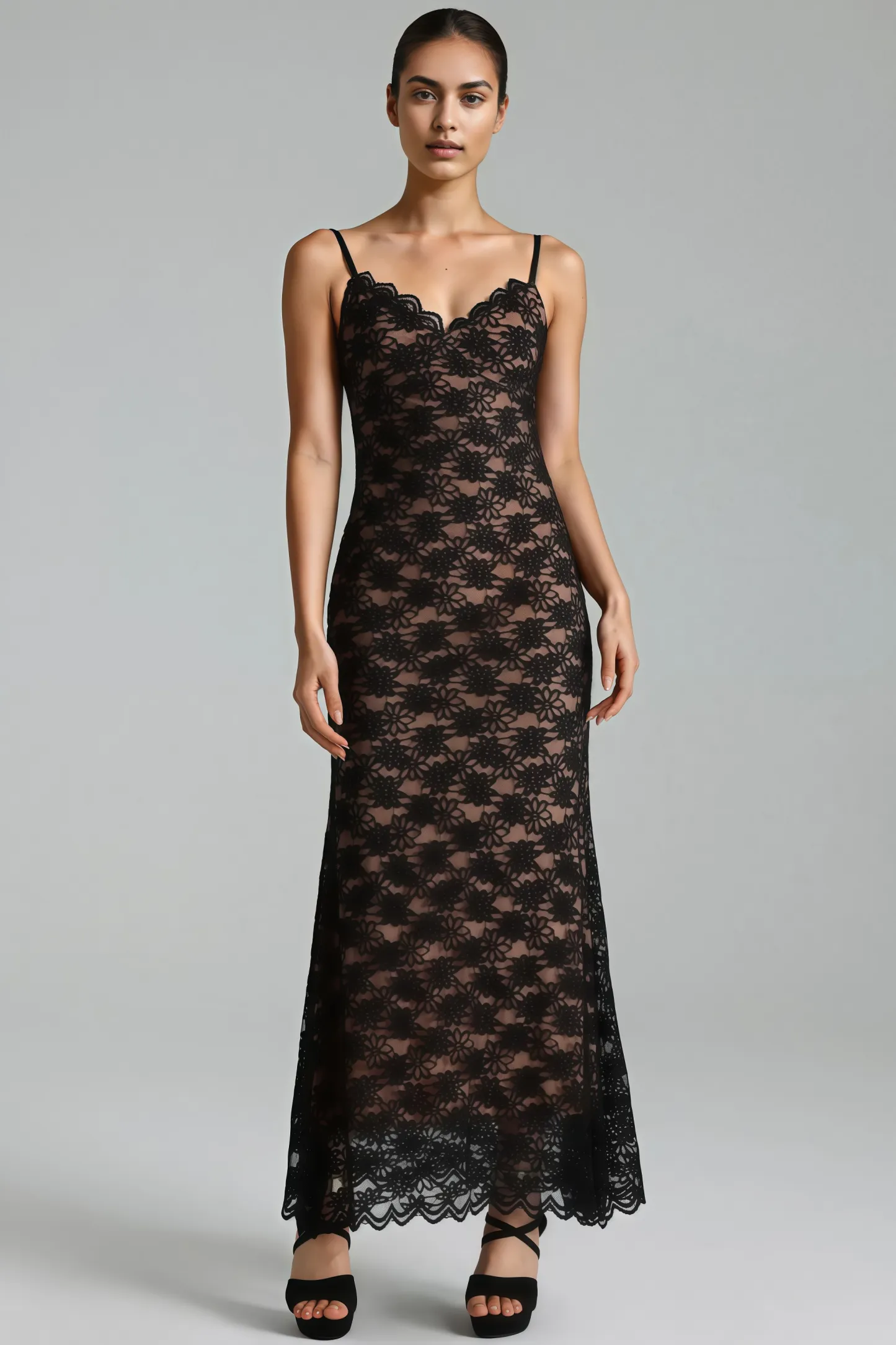 Vanni Black Lace Sleeveless Maxi Dress