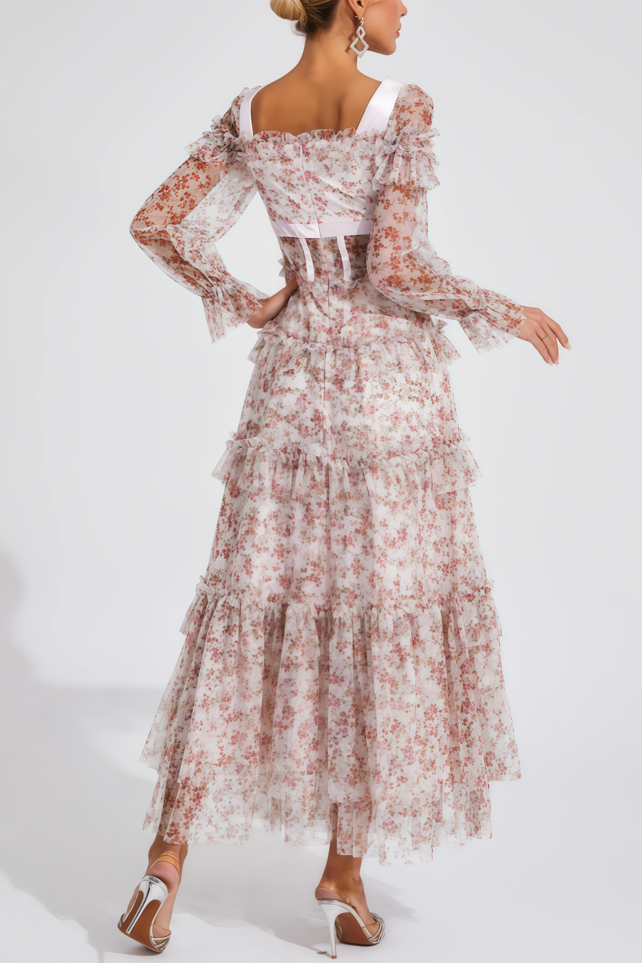 Zafirk Wilde Pink Floral Long Sleeve Midi Dress