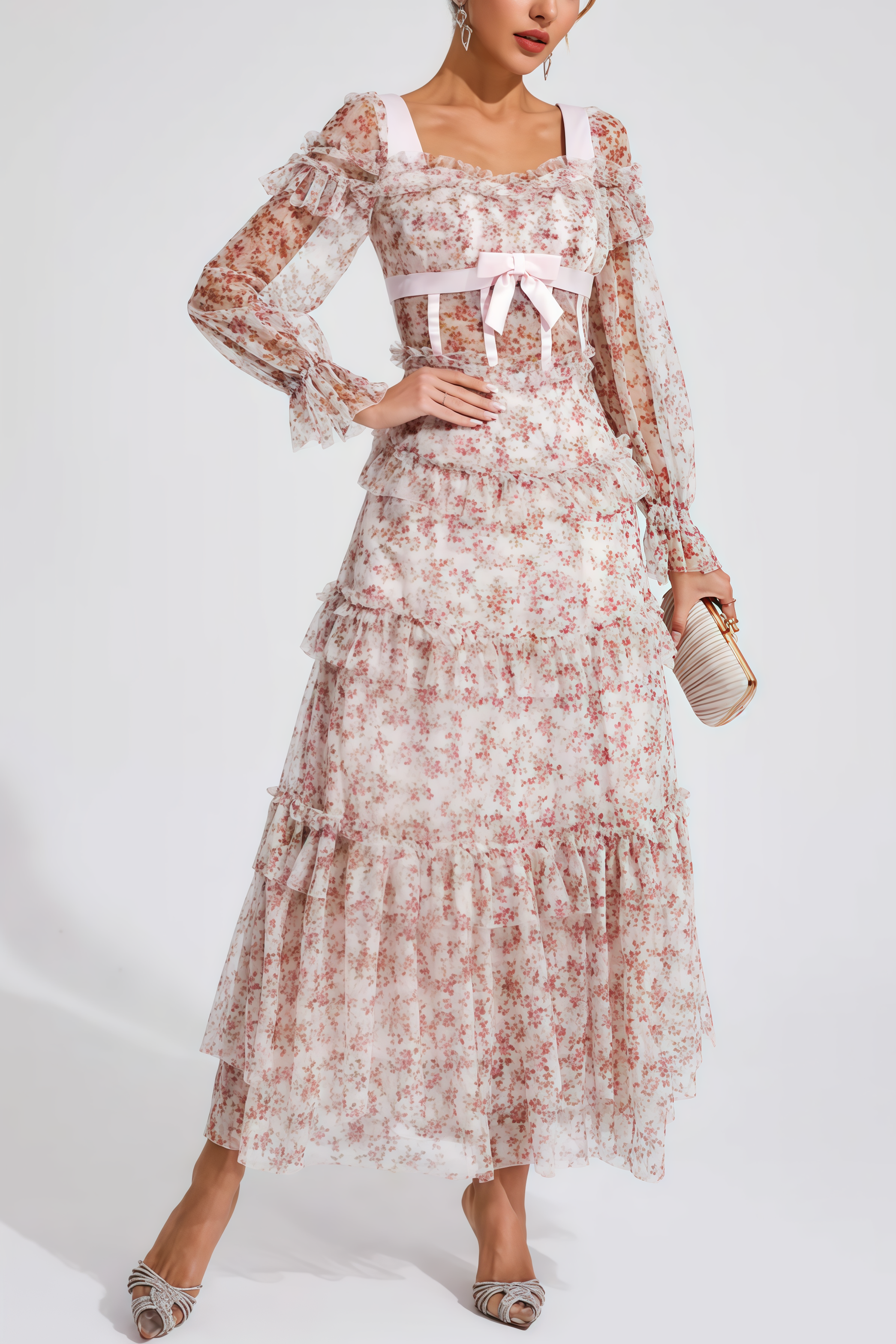 Zafirk Wilde Pink Floral Long Sleeve Midi Dress