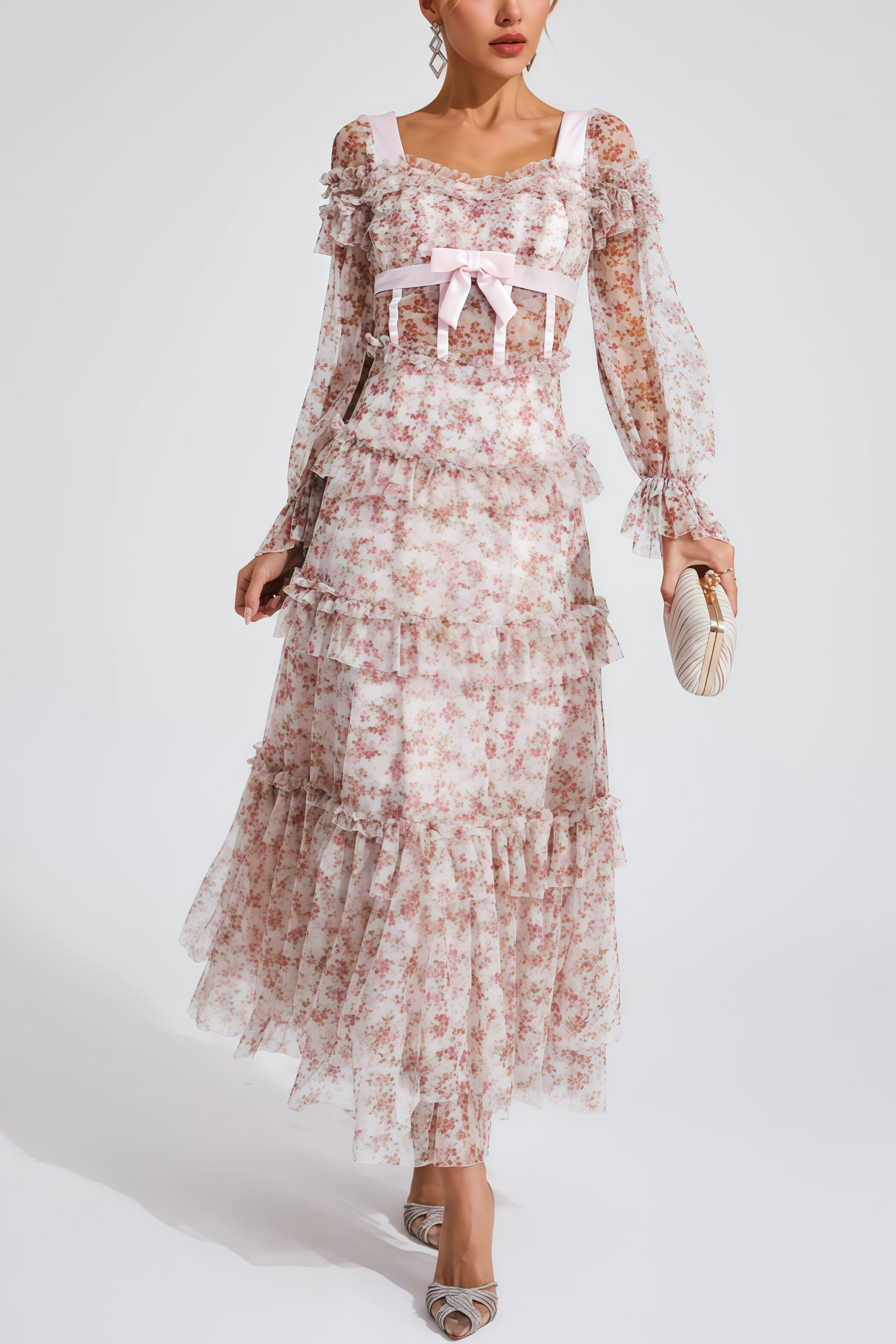Zafirk Wilde Pink Floral Long Sleeve Midi Dress