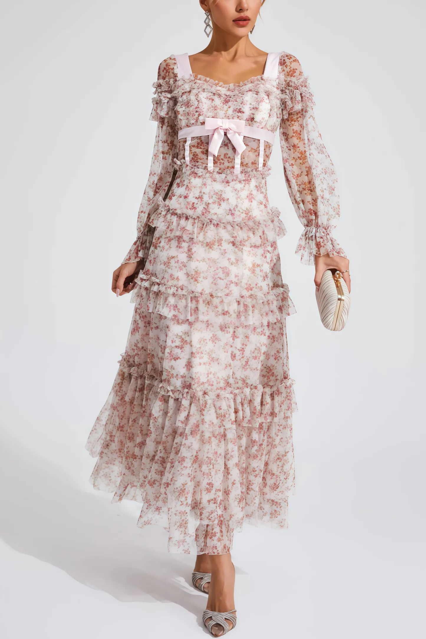 Zafirk Wilde Pink Floral Long Sleeve Midi Dress