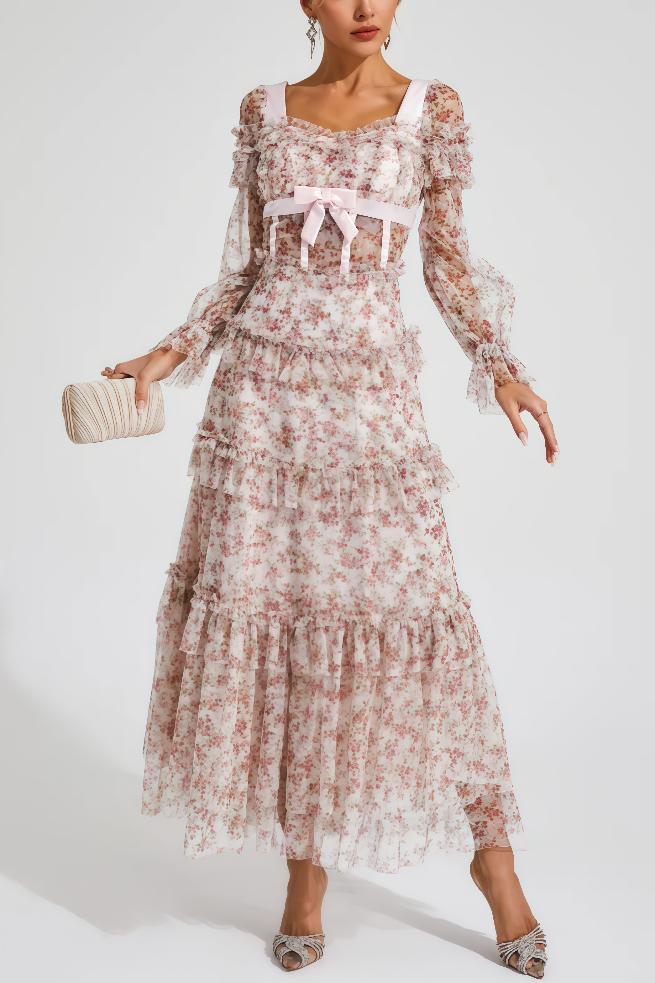 Zafirk Wilde Pink Floral Long Sleeve Midi Dress