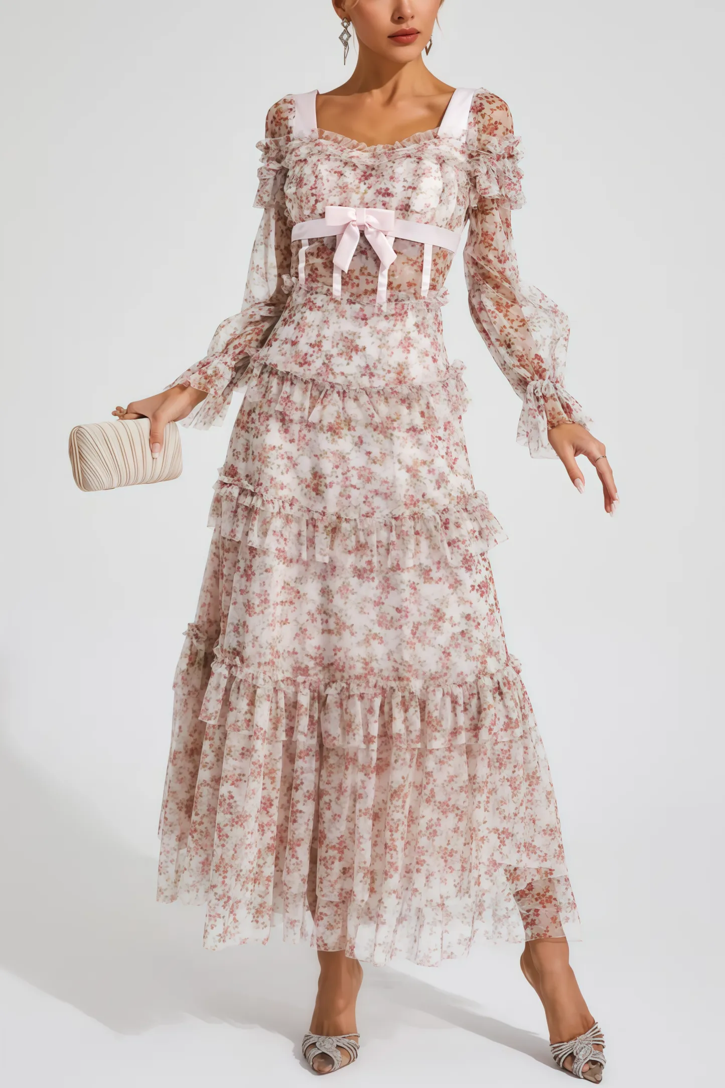 Zafirk Wilde Pink Floral Long Sleeve Midi Dress