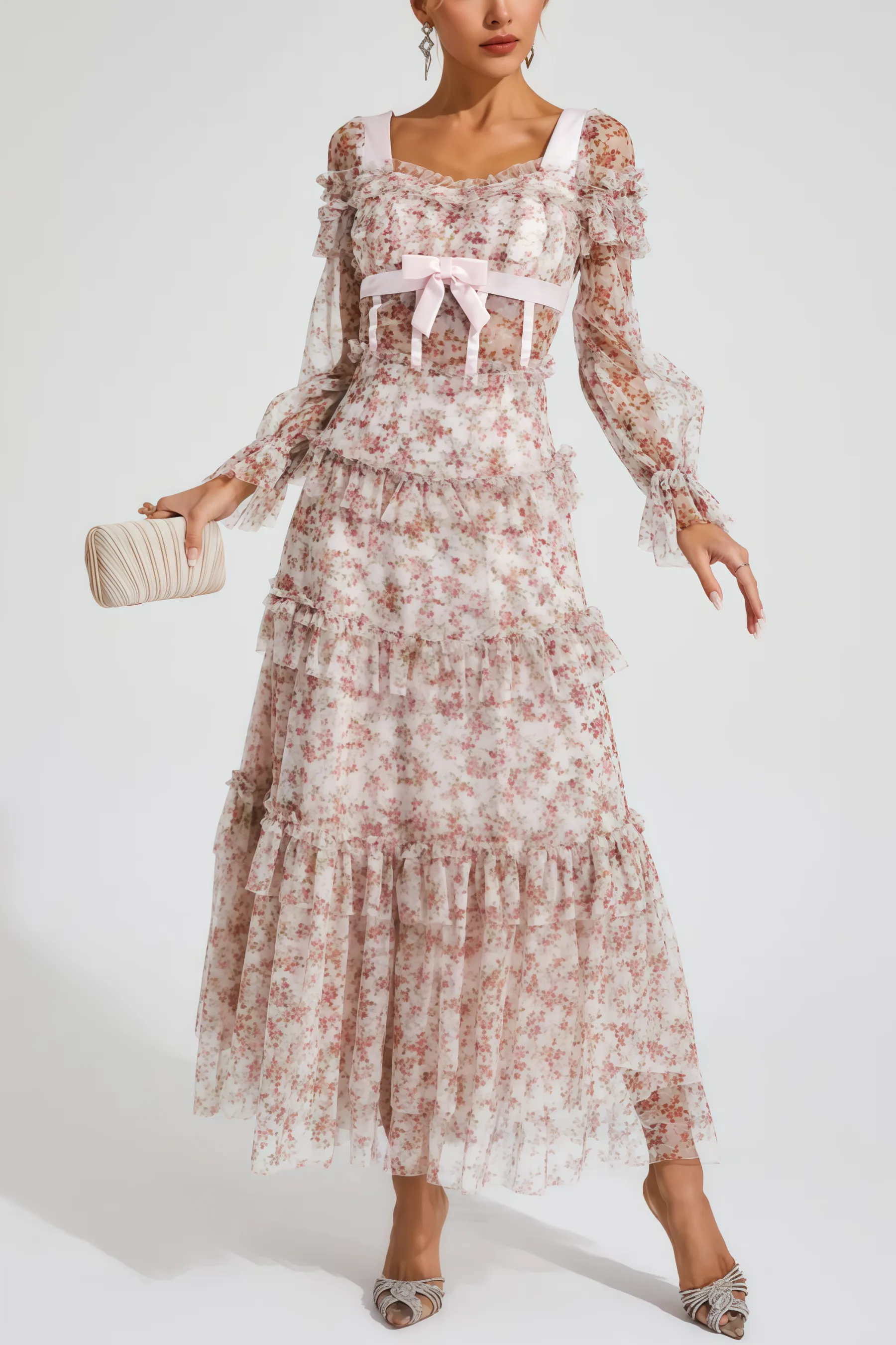 Zafirk Wilde Pink Floral Long Sleeve Midi Dress