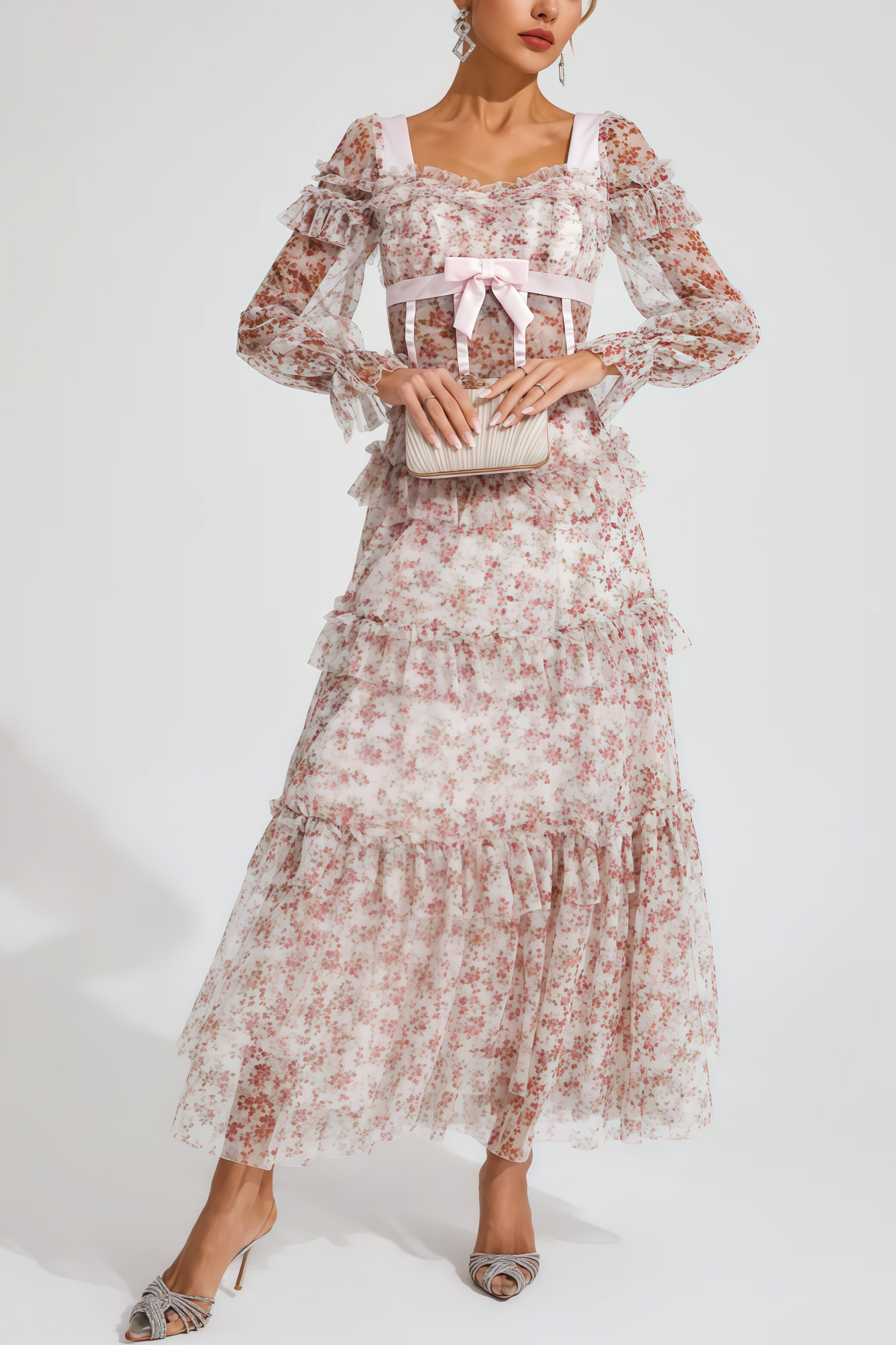 Zafirk Wilde Pink Floral Long Sleeve Midi Dress