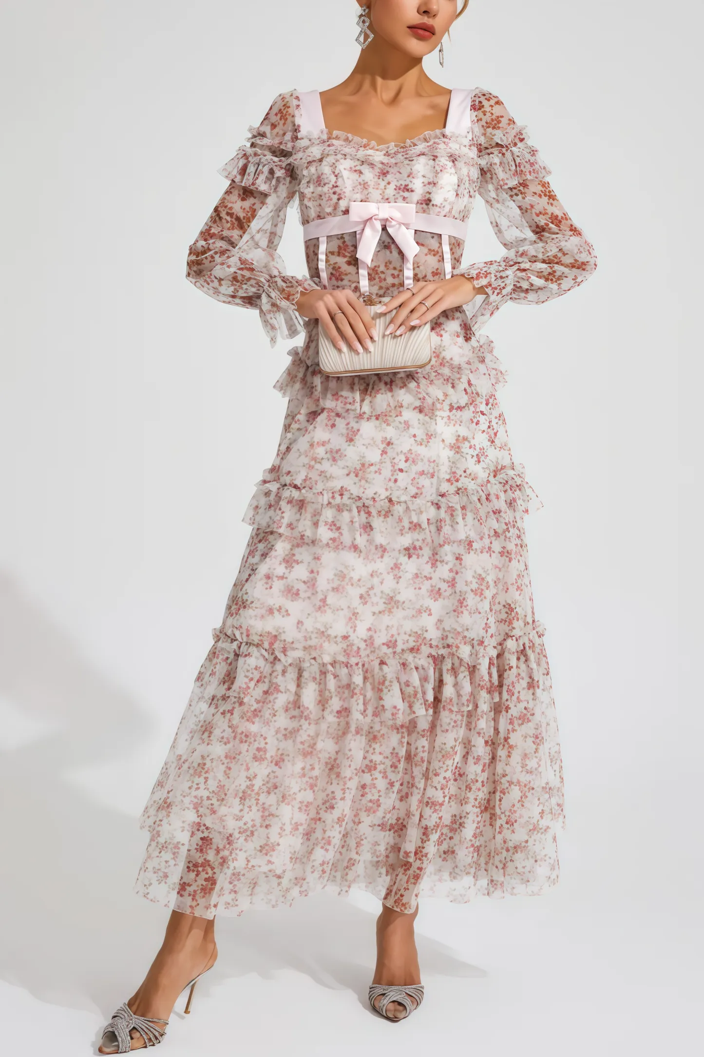 Zafirk Wilde Pink Floral Long Sleeve Midi Dress
