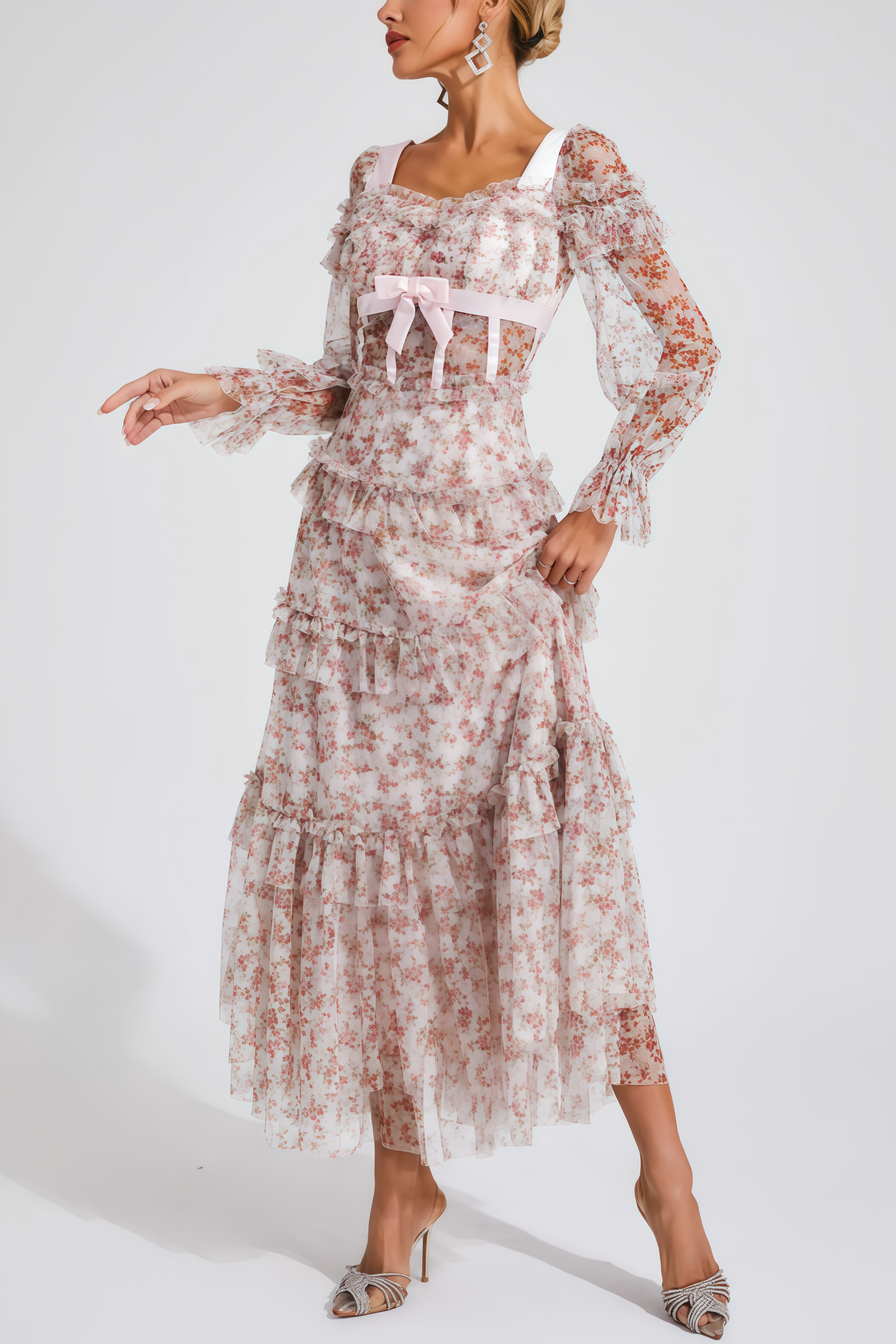Zafirk Wilde Pink Floral Long Sleeve Midi Dress