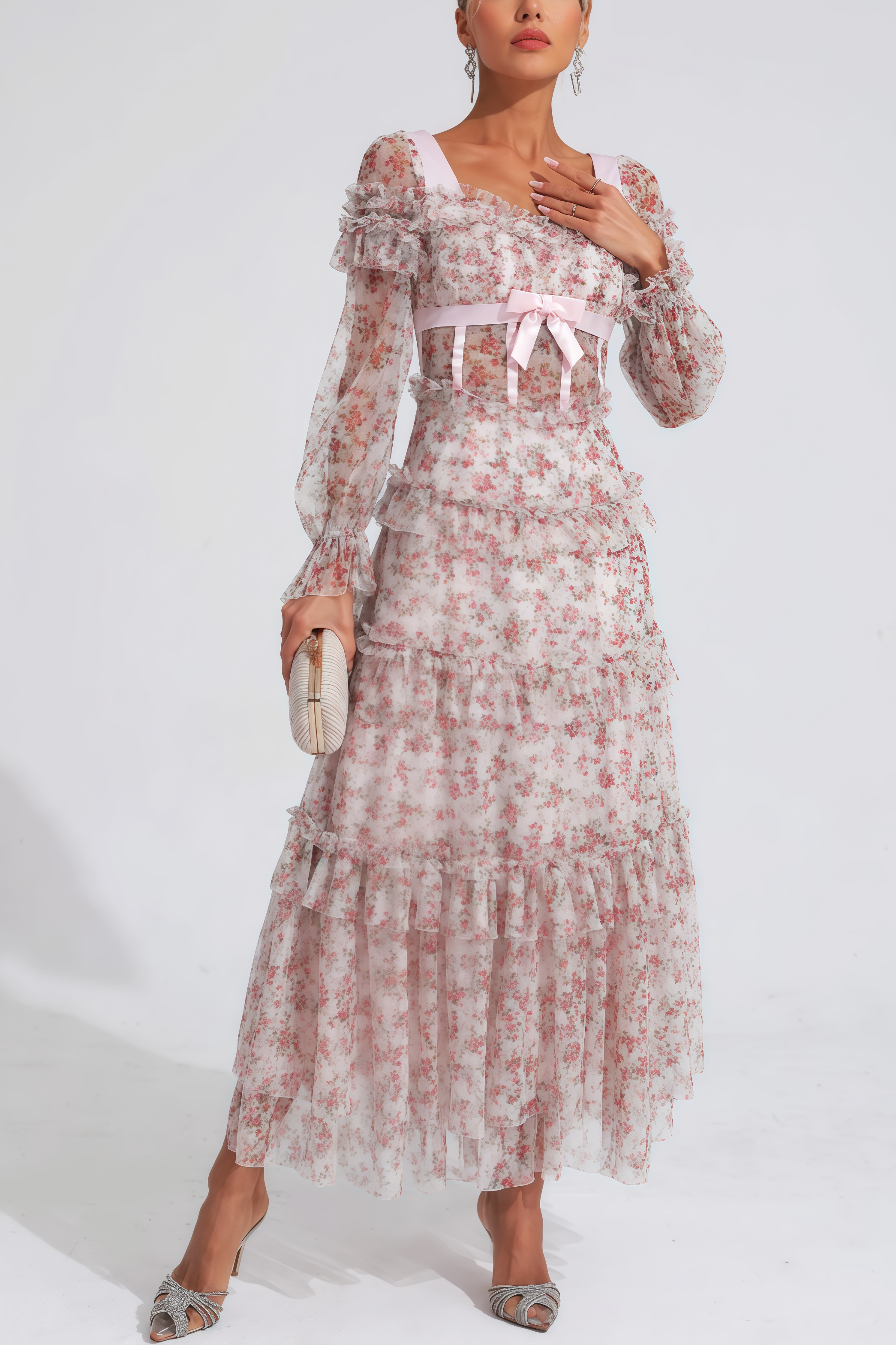 Zafirk Wilde Pink Floral Long Sleeve Midi Dress