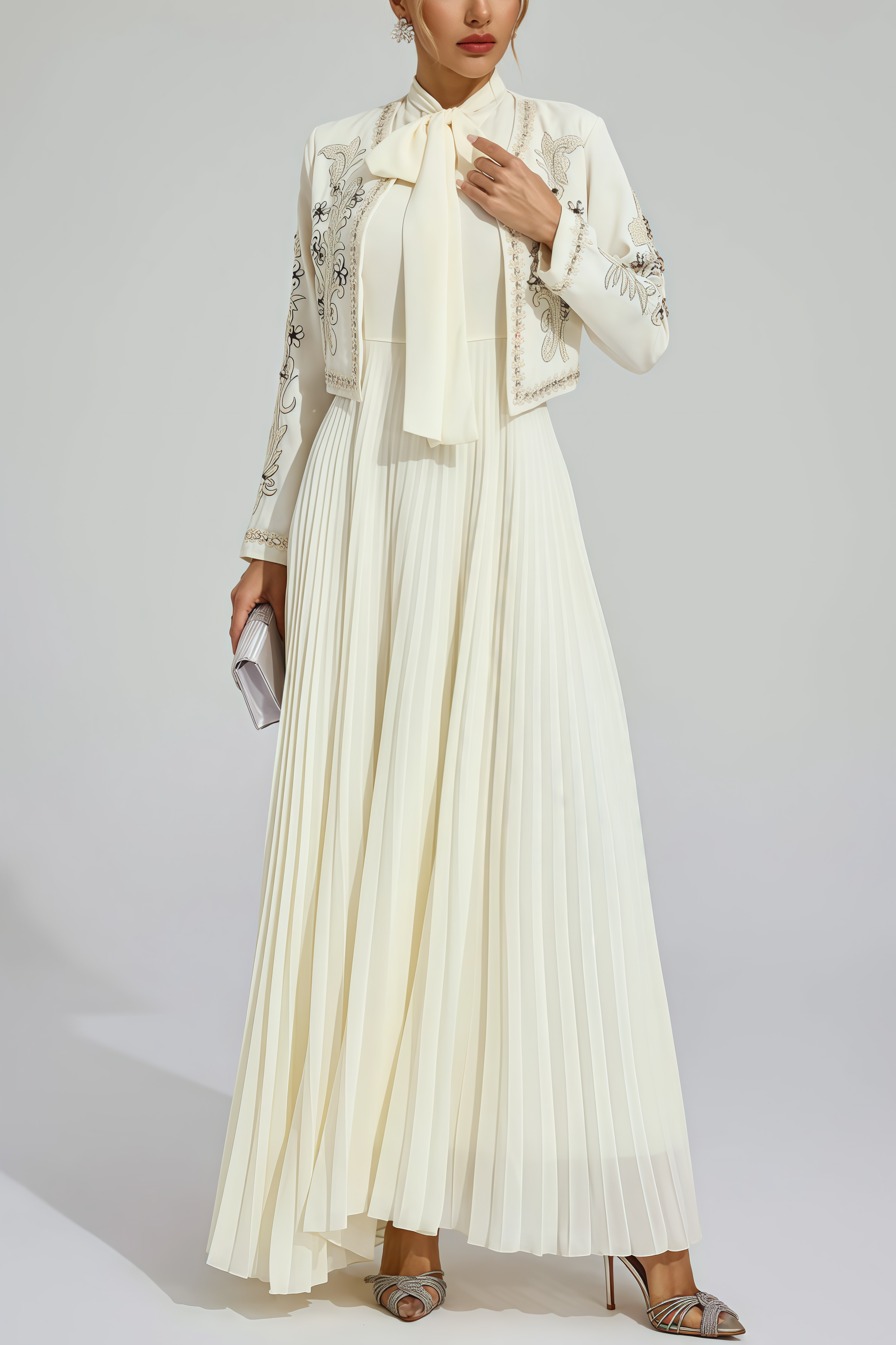 Delsld White Beads Embellished Set