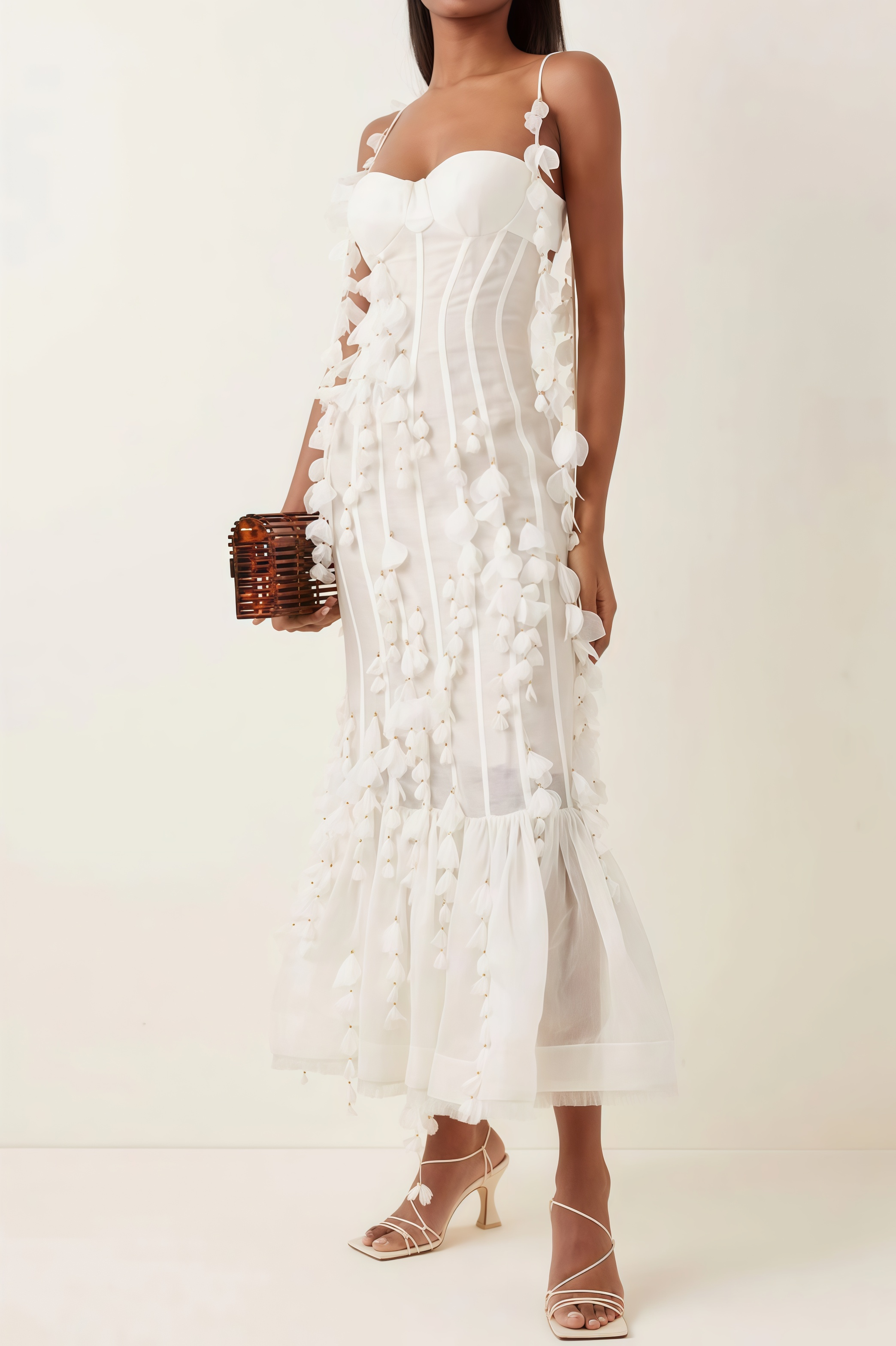 Novise Halter Fringe 3D Flower Midi Dress
