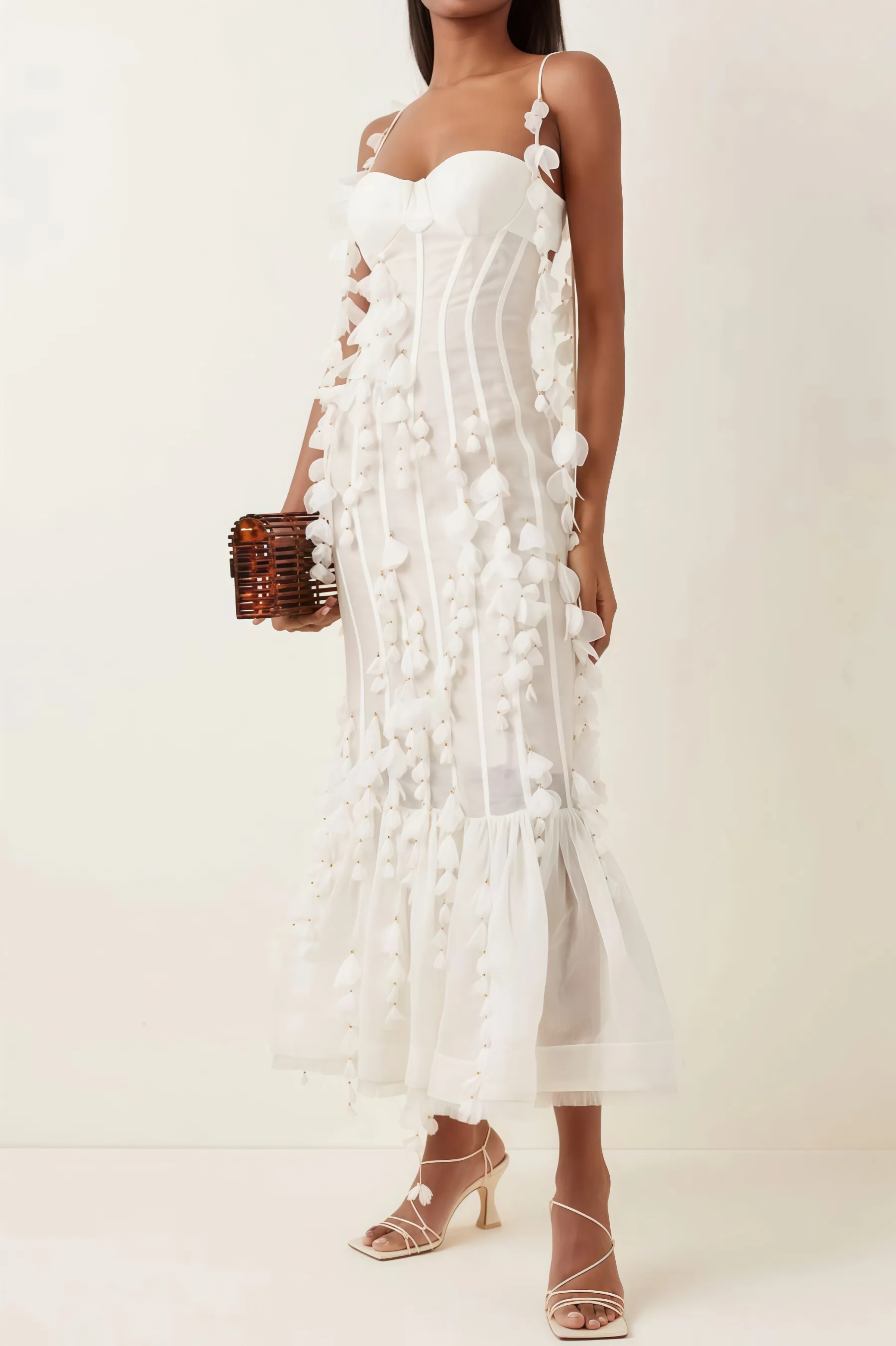 Novise Halter Fringe 3D Flower Midi Dress