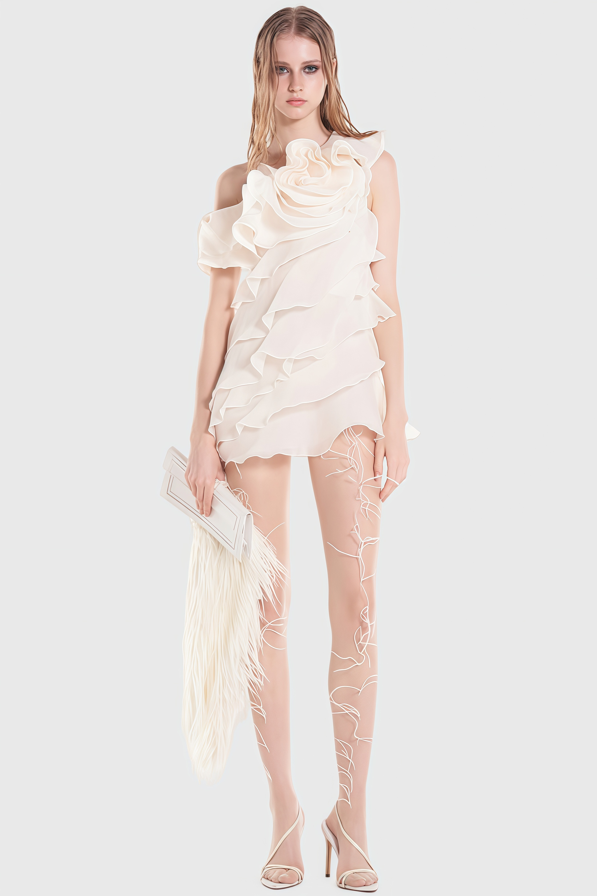 Jorimd Beige 3D Flower Mini Dress