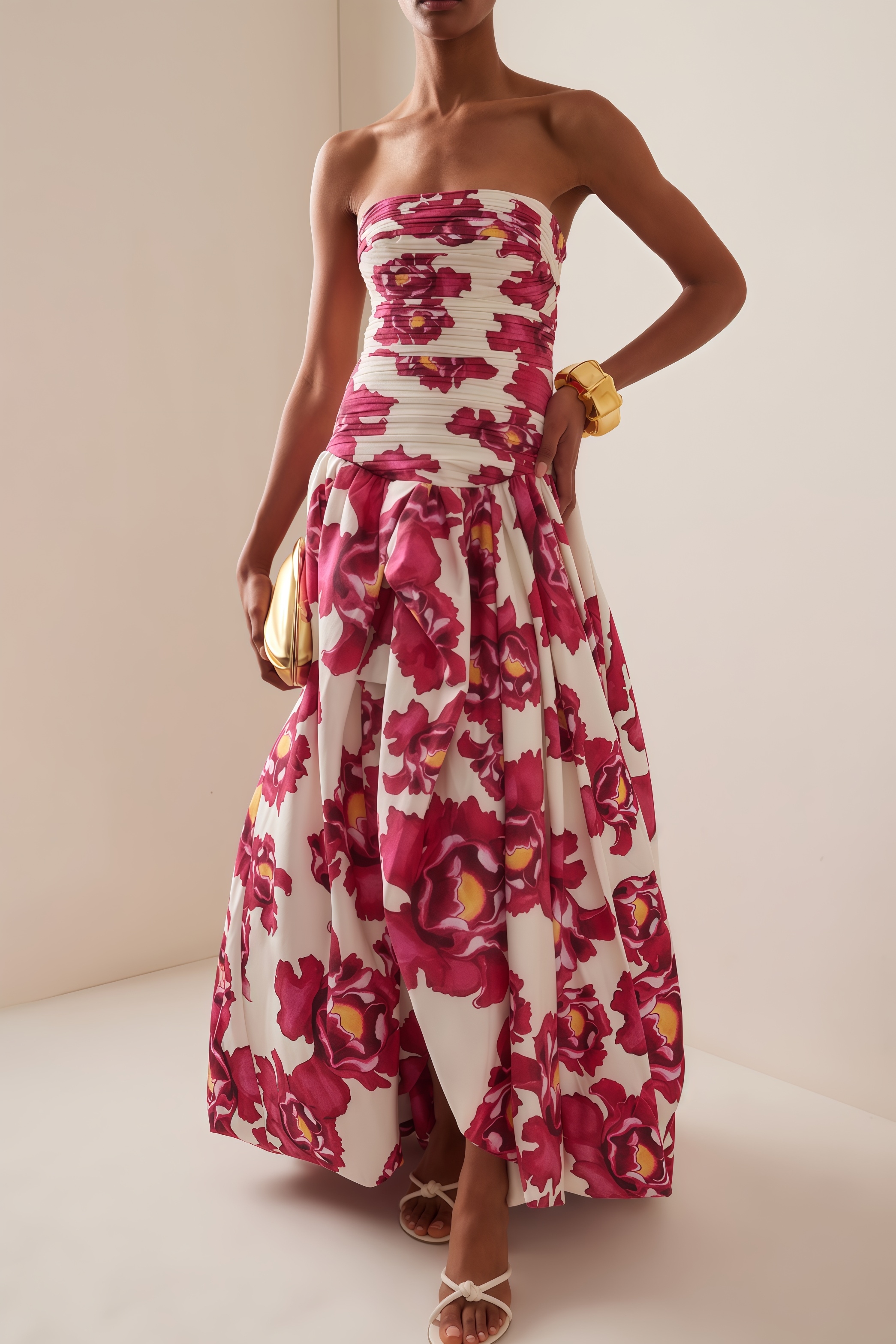 Imani Ruched Floral Cotton Maxi Dress