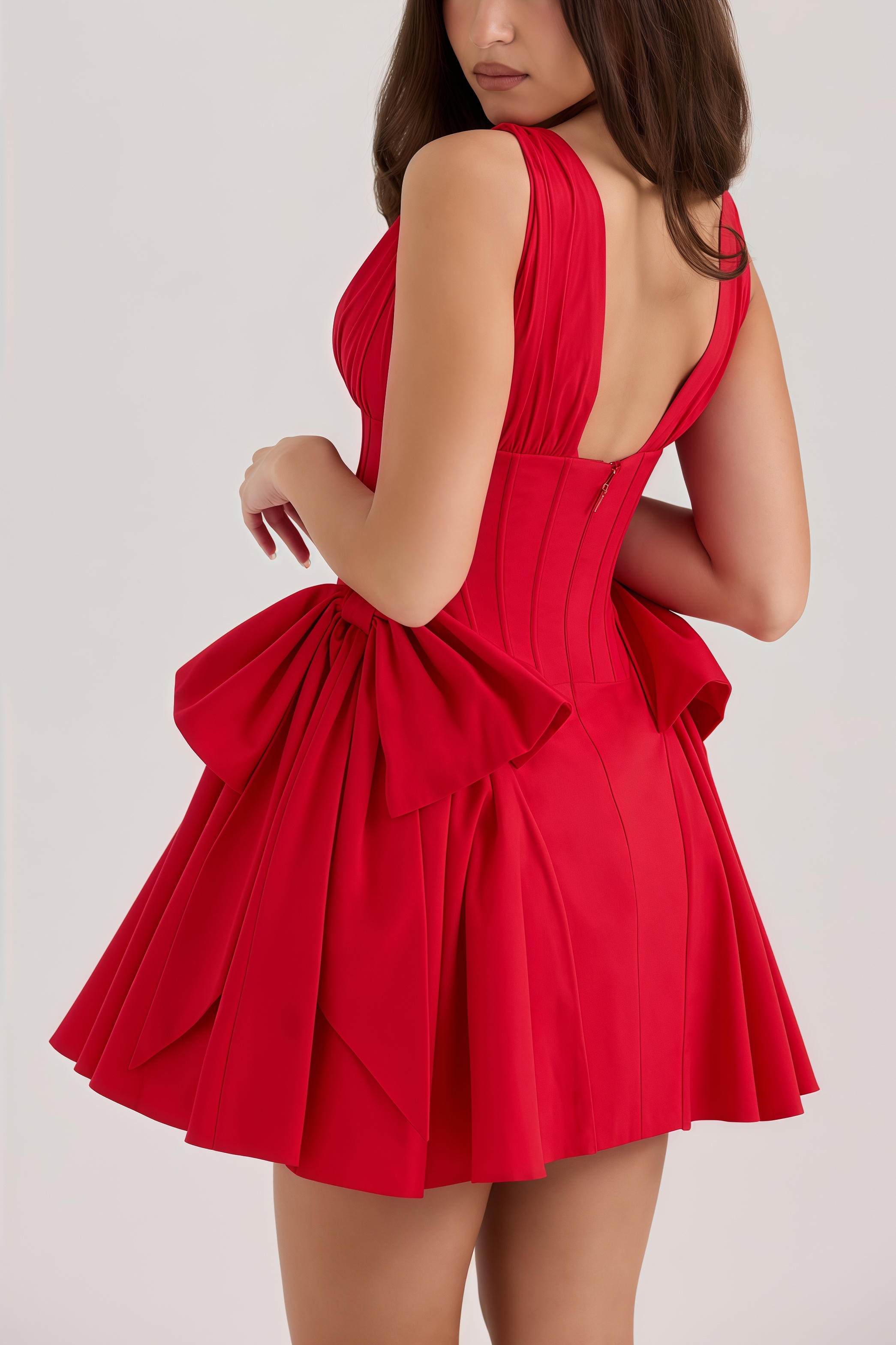 Savan Red Cotton Bow Mini Dress