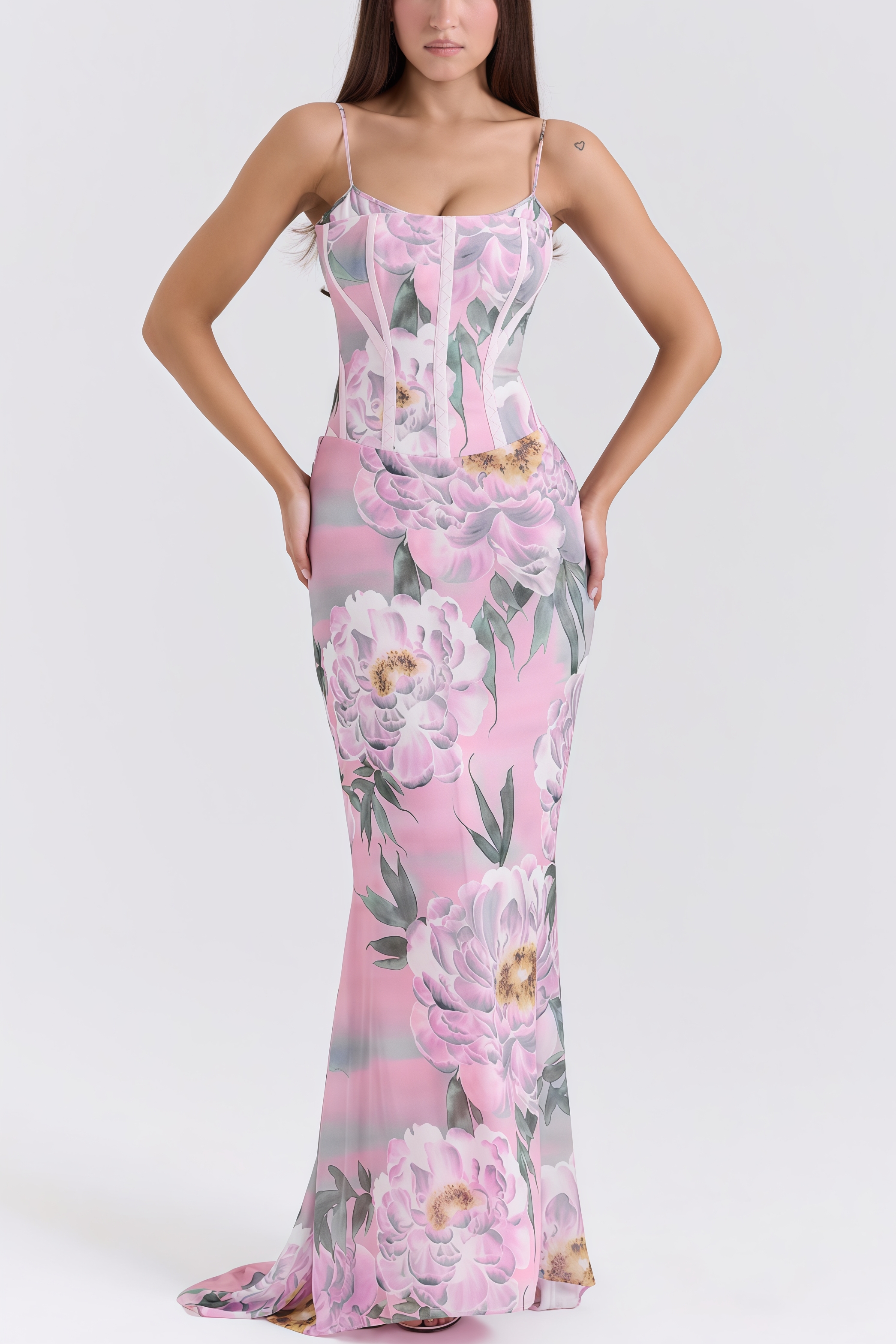 Noely Pink Floral Corset Maxi Dress