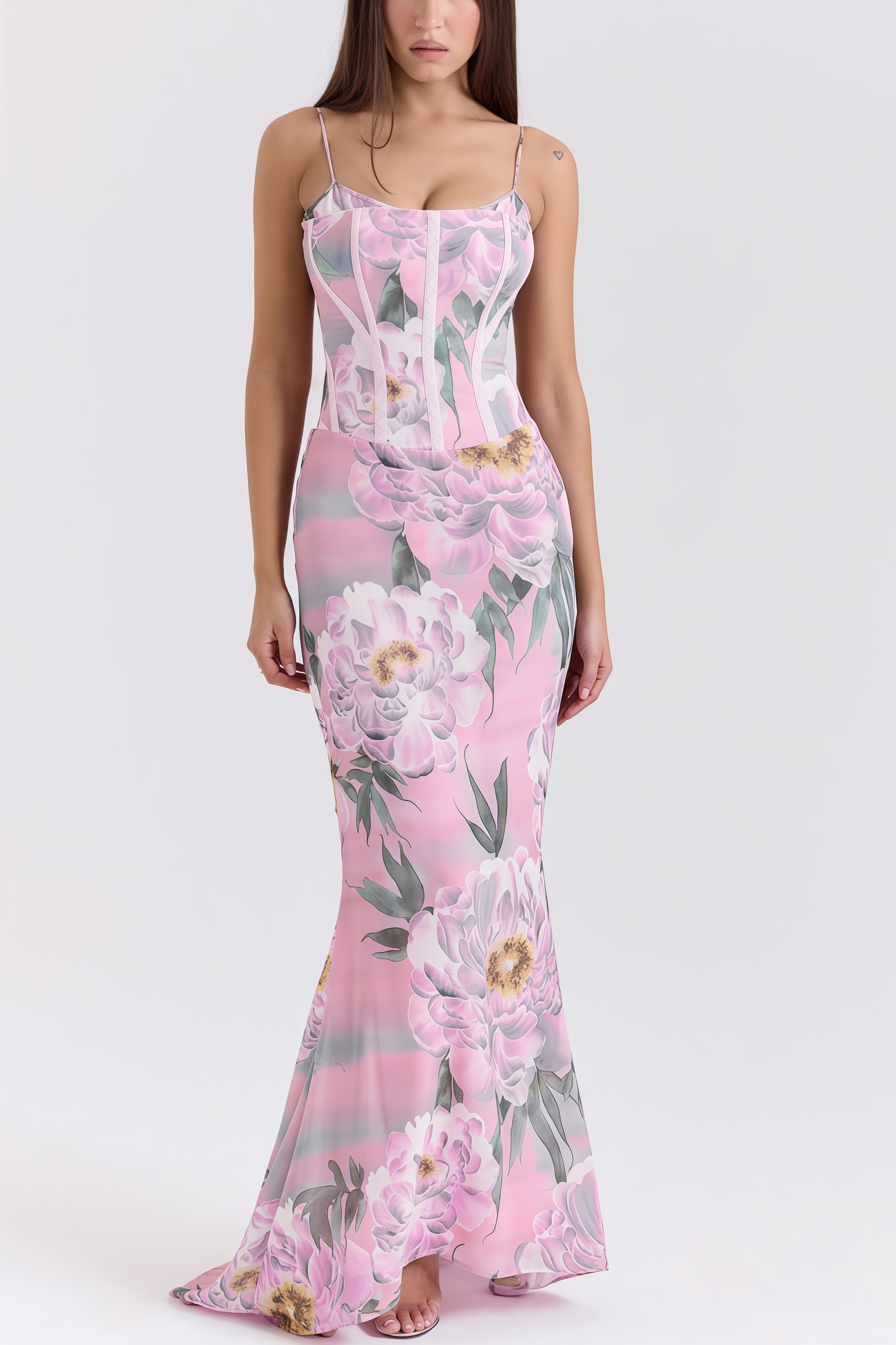 Noely Pink Floral Corset Maxi Dress