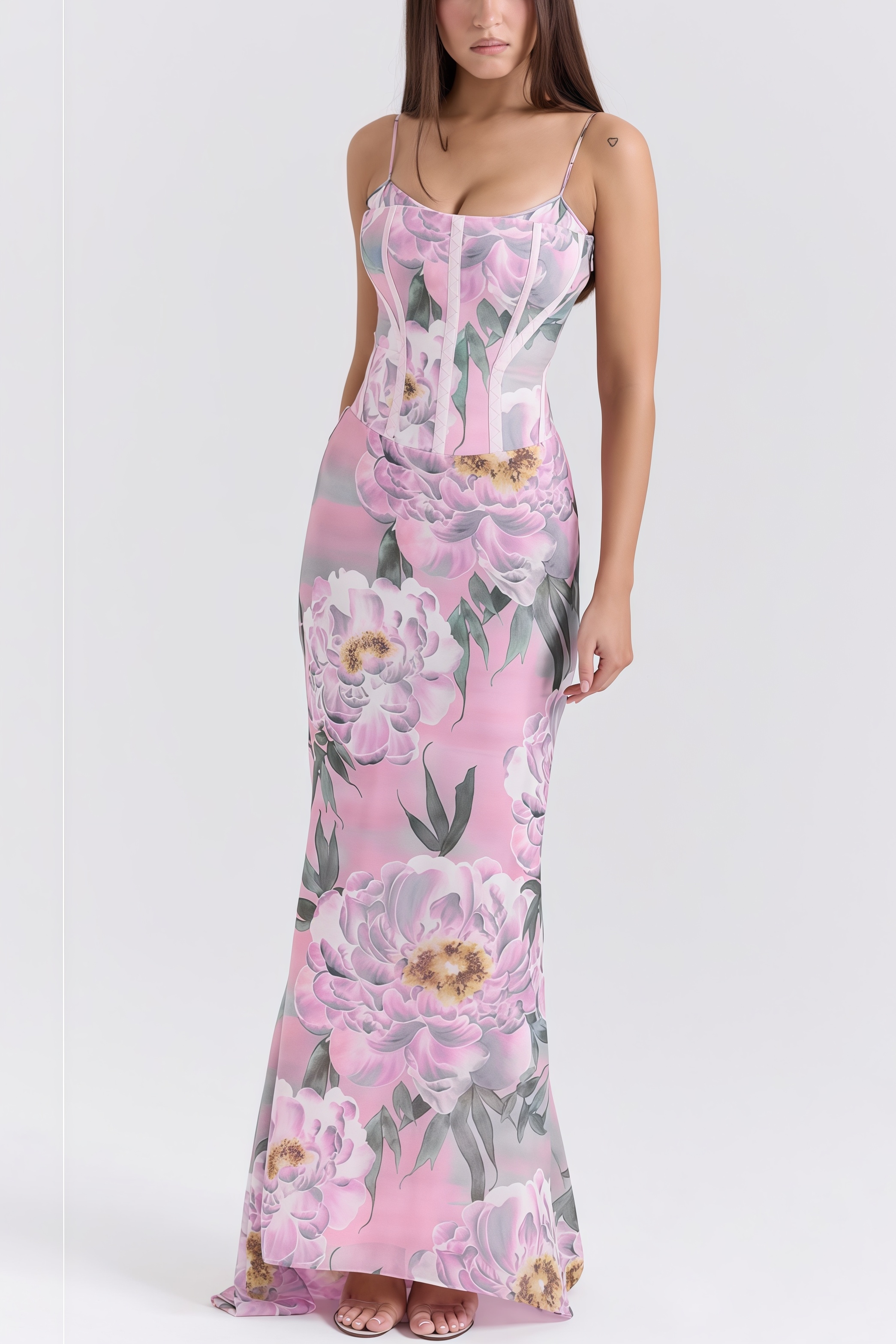 Noely Pink Floral Corset Maxi Dress