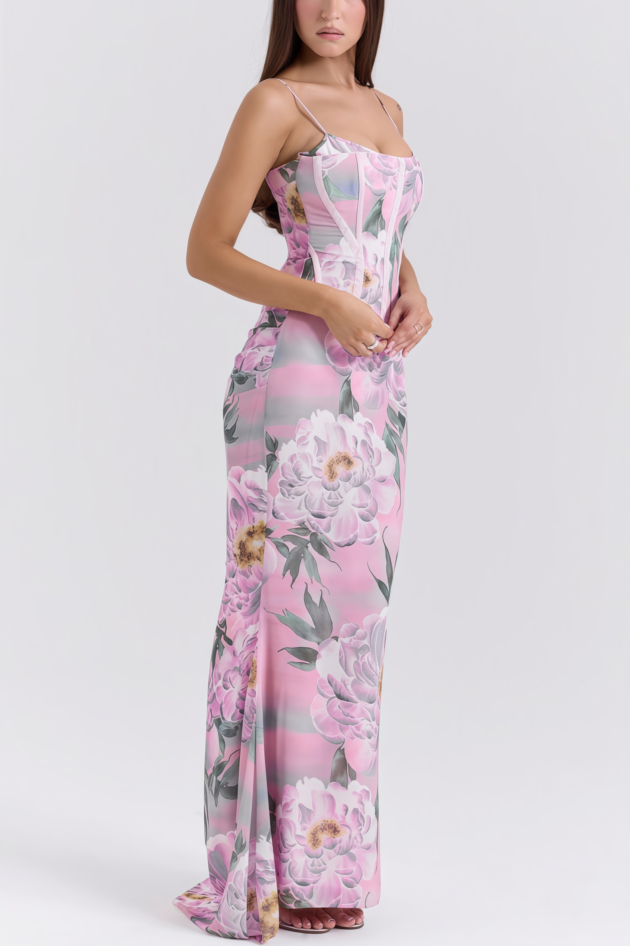 Noely Pink Floral Corset Maxi Dress