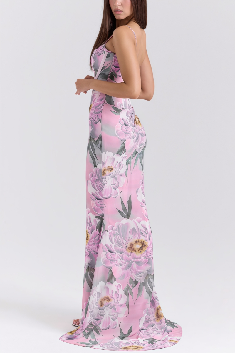 Noely Pink Floral Corset Maxi Dress