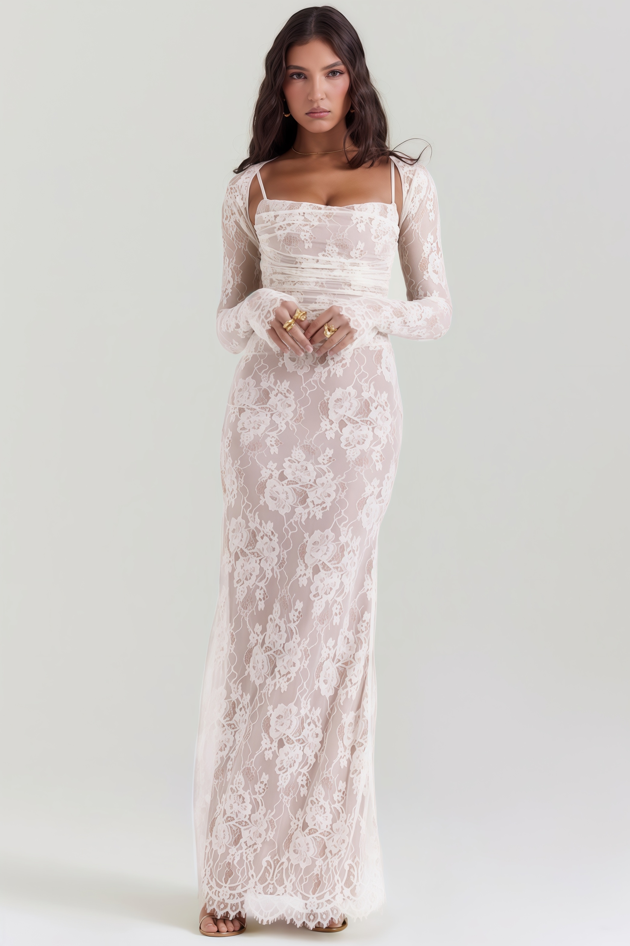 Yoshi Vintage Cream Lace Maxi Dress