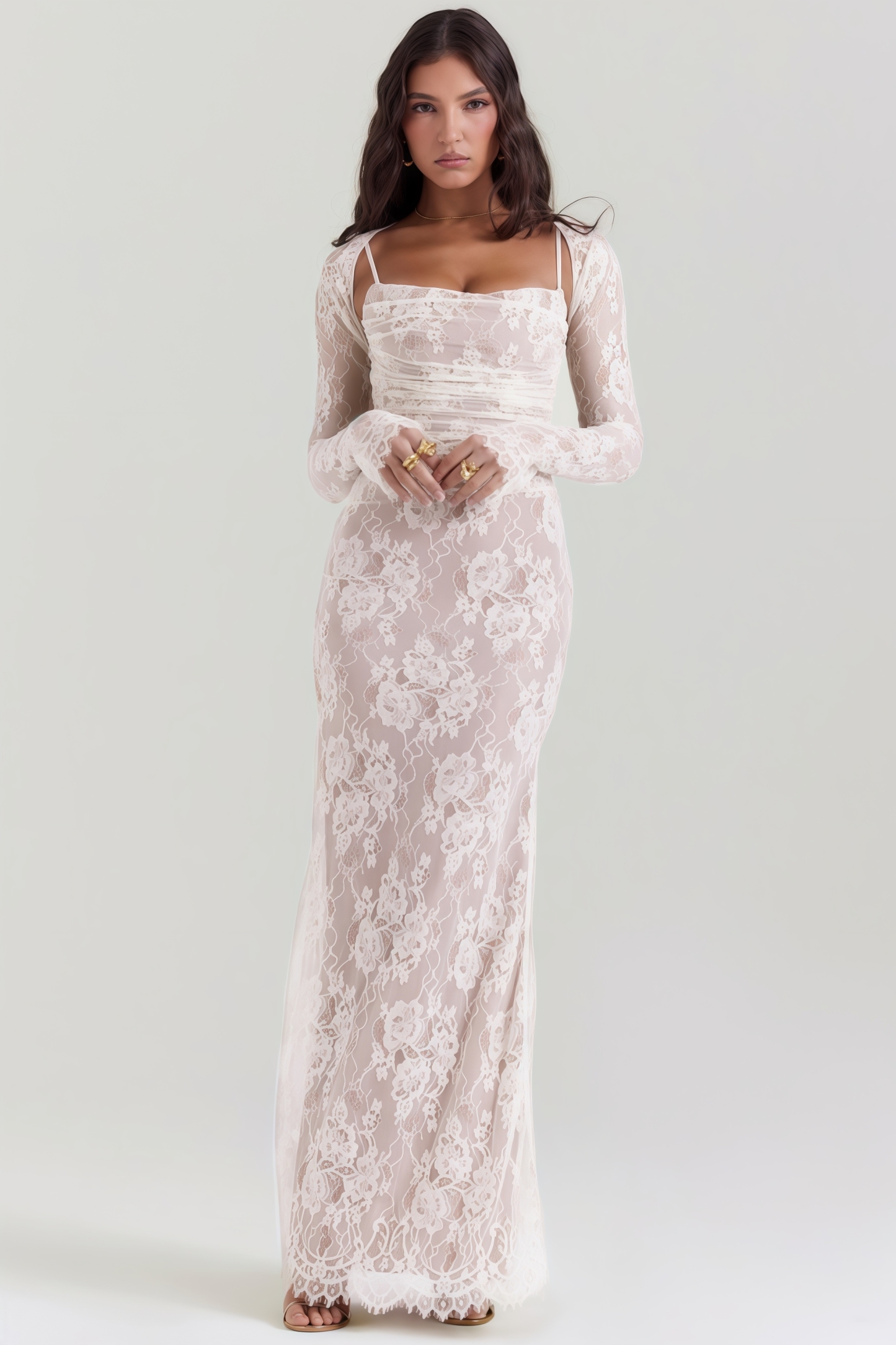 Yoshi Vintage Cream Lace Maxi Dress