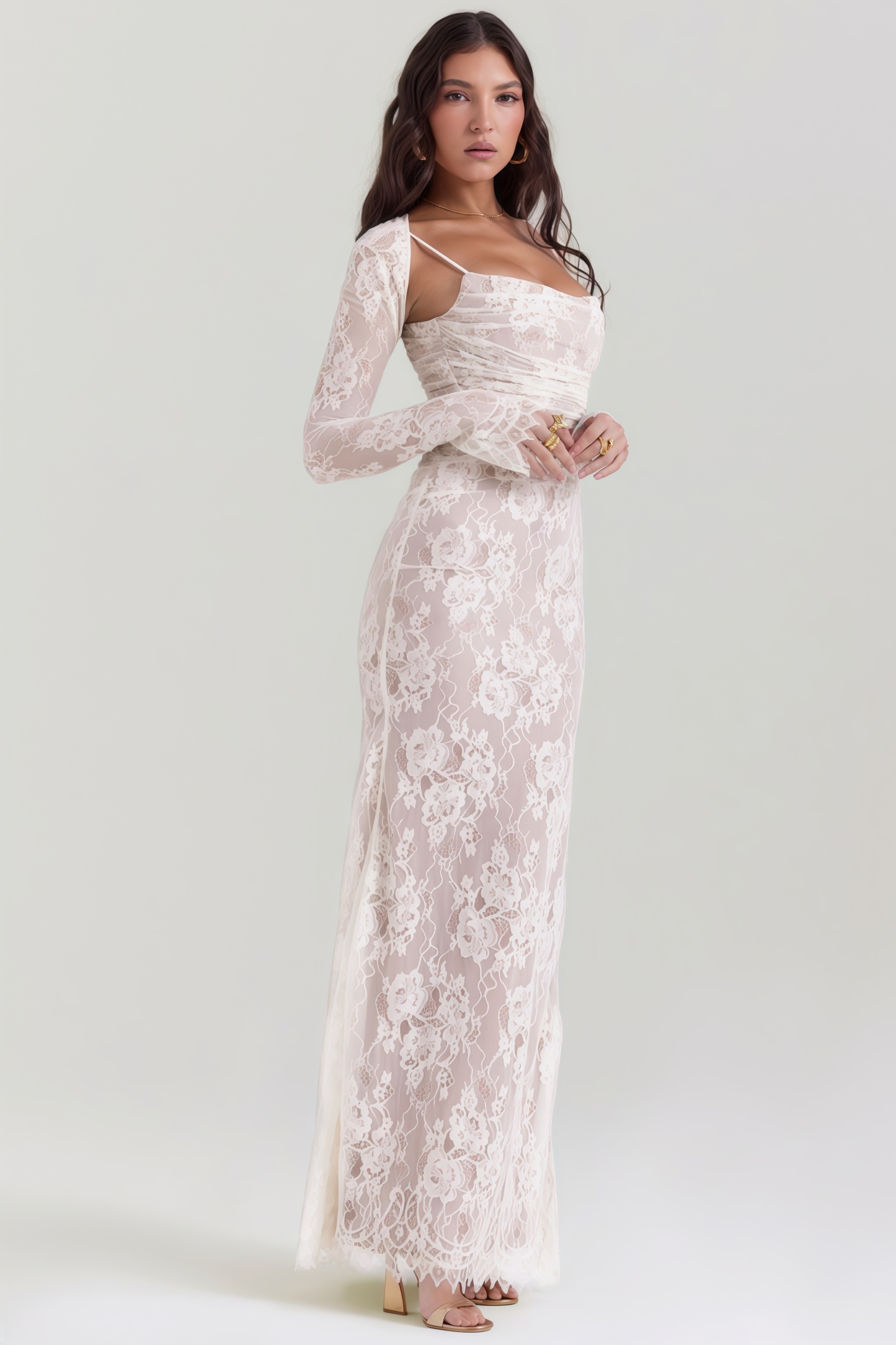 Yoshi Vintage Cream Lace Maxi Dress