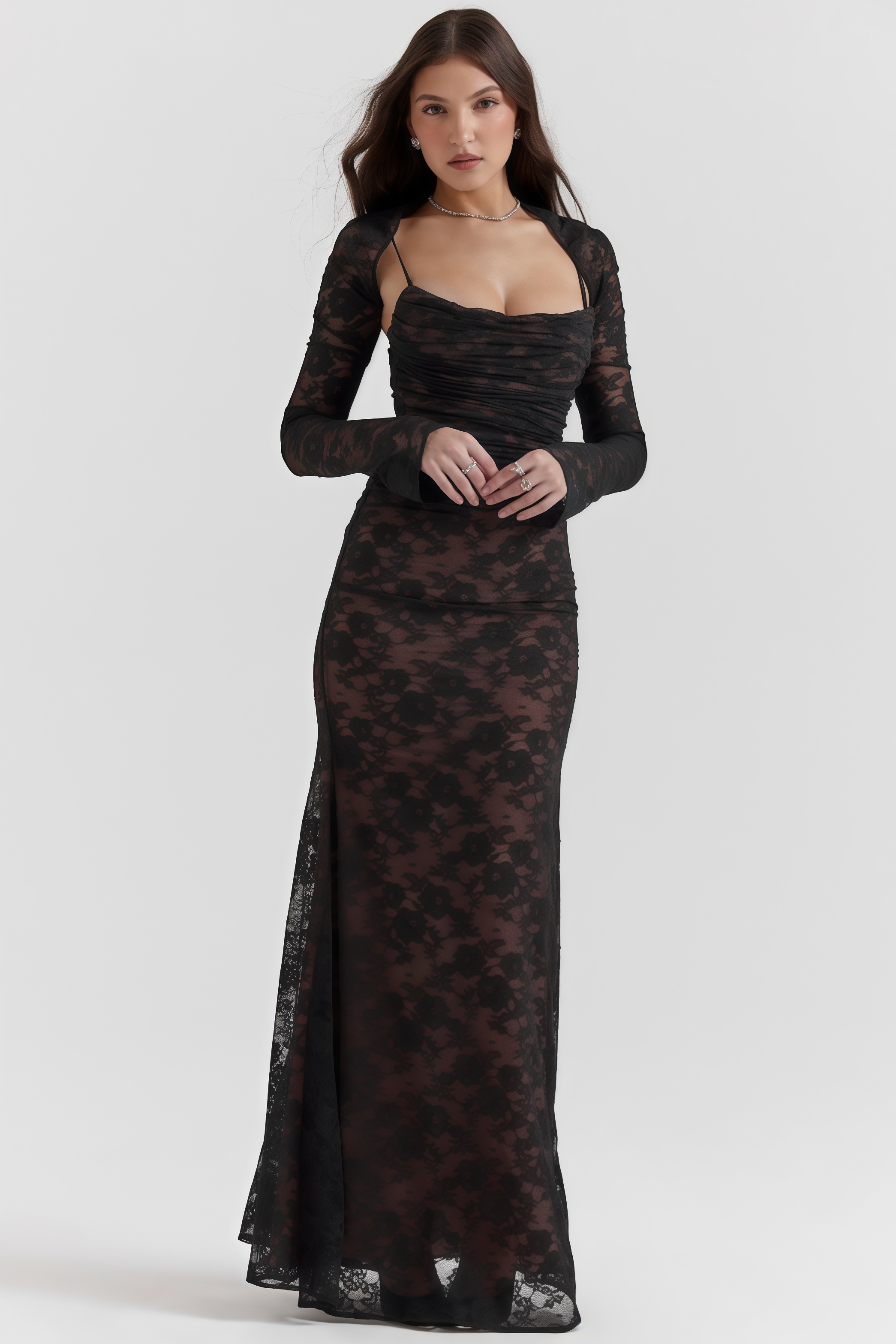 Xaver Black Lace Maxi Dress