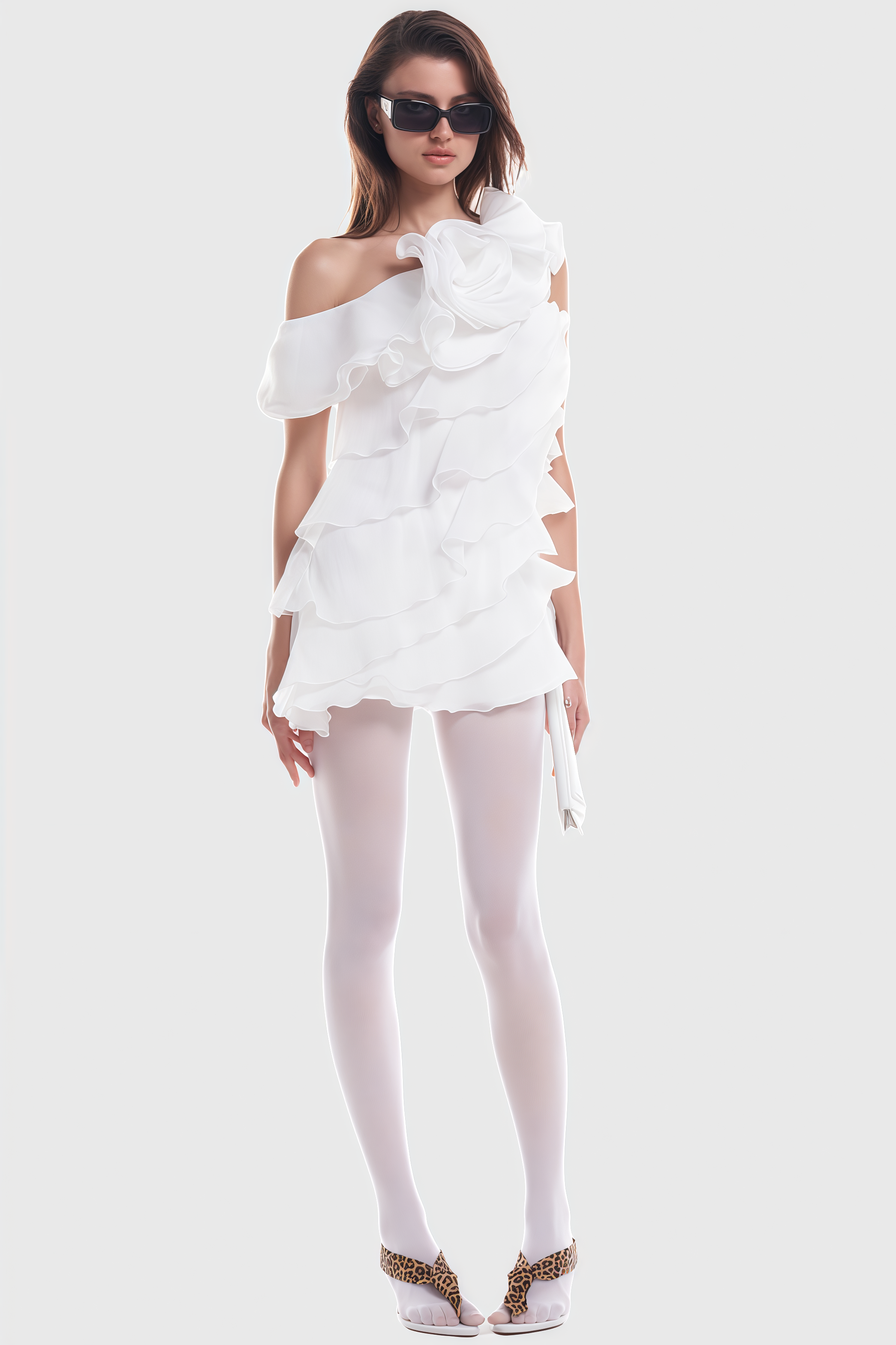 Iskrak White 3D Flower Mini Dress