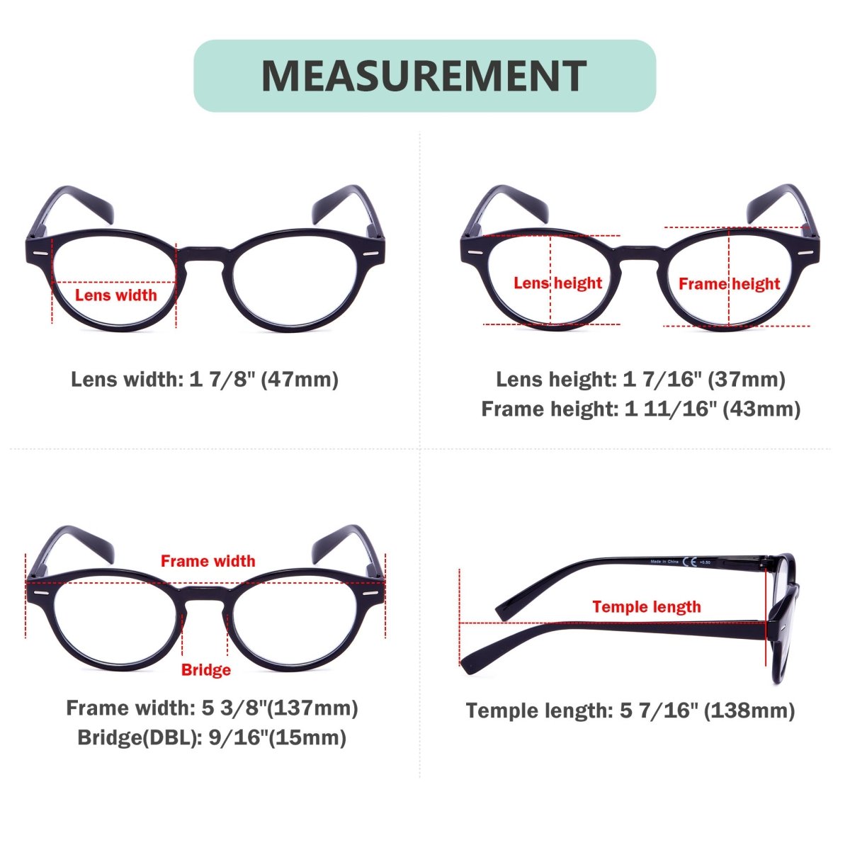 4 Pack Oval Reading Glasses Retro Readers