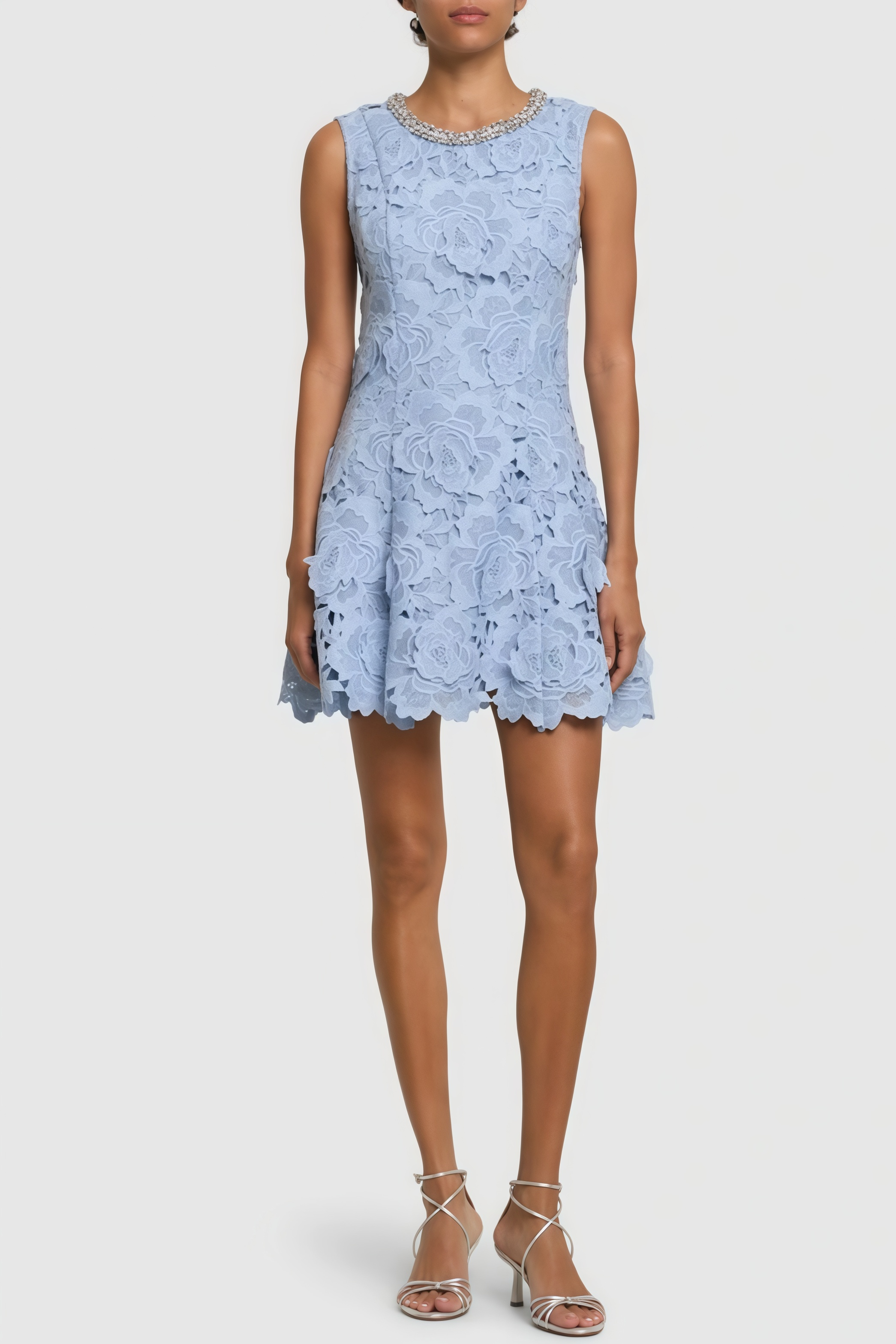Beldend Sleeveless Floral Lace Mini Dress