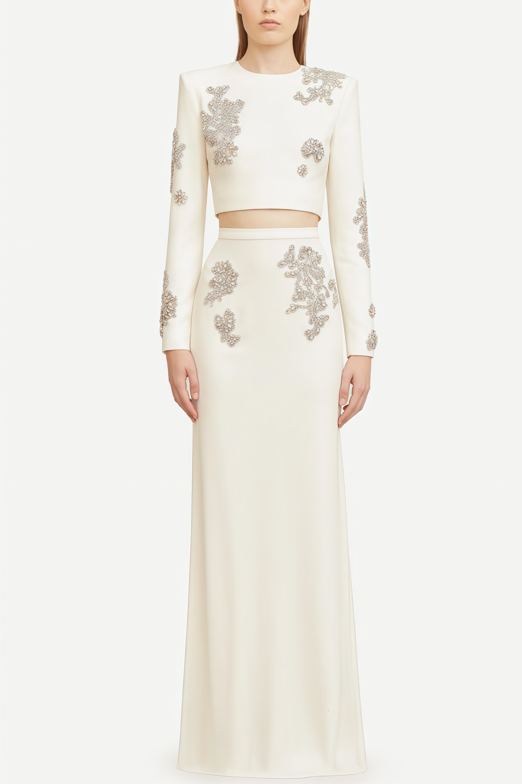 Sebast White Diamond-Studded Maxi Dress Set