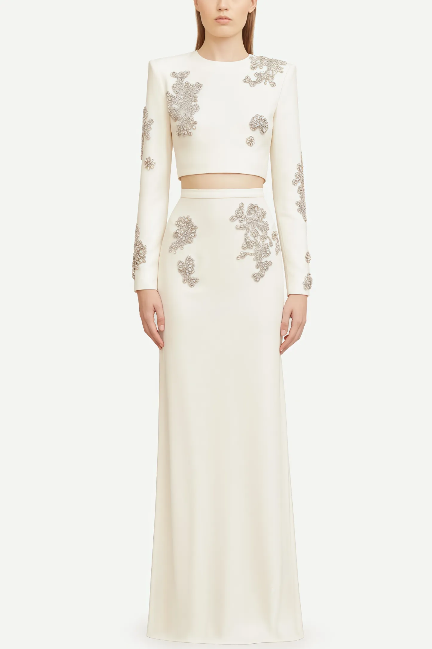 Sebast White Diamond-Studded Maxi Dress Set