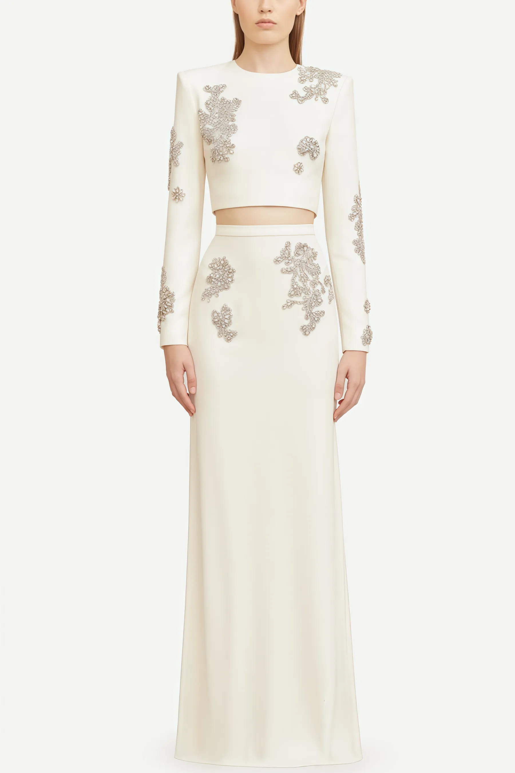 Sebast White Diamond-Studded Maxi Dress Set