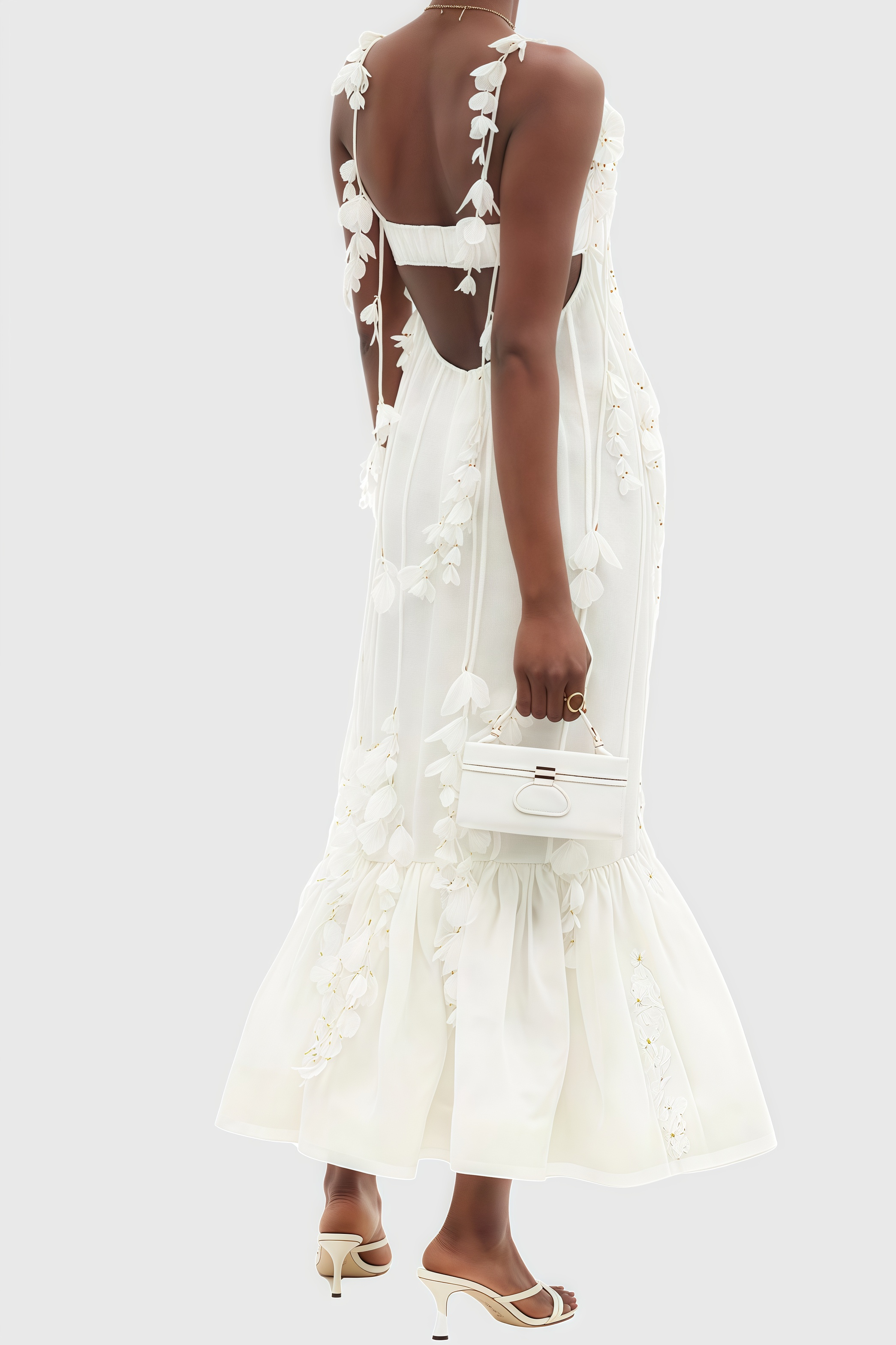 Novise Halter Fringe 3D Flower Midi Dress