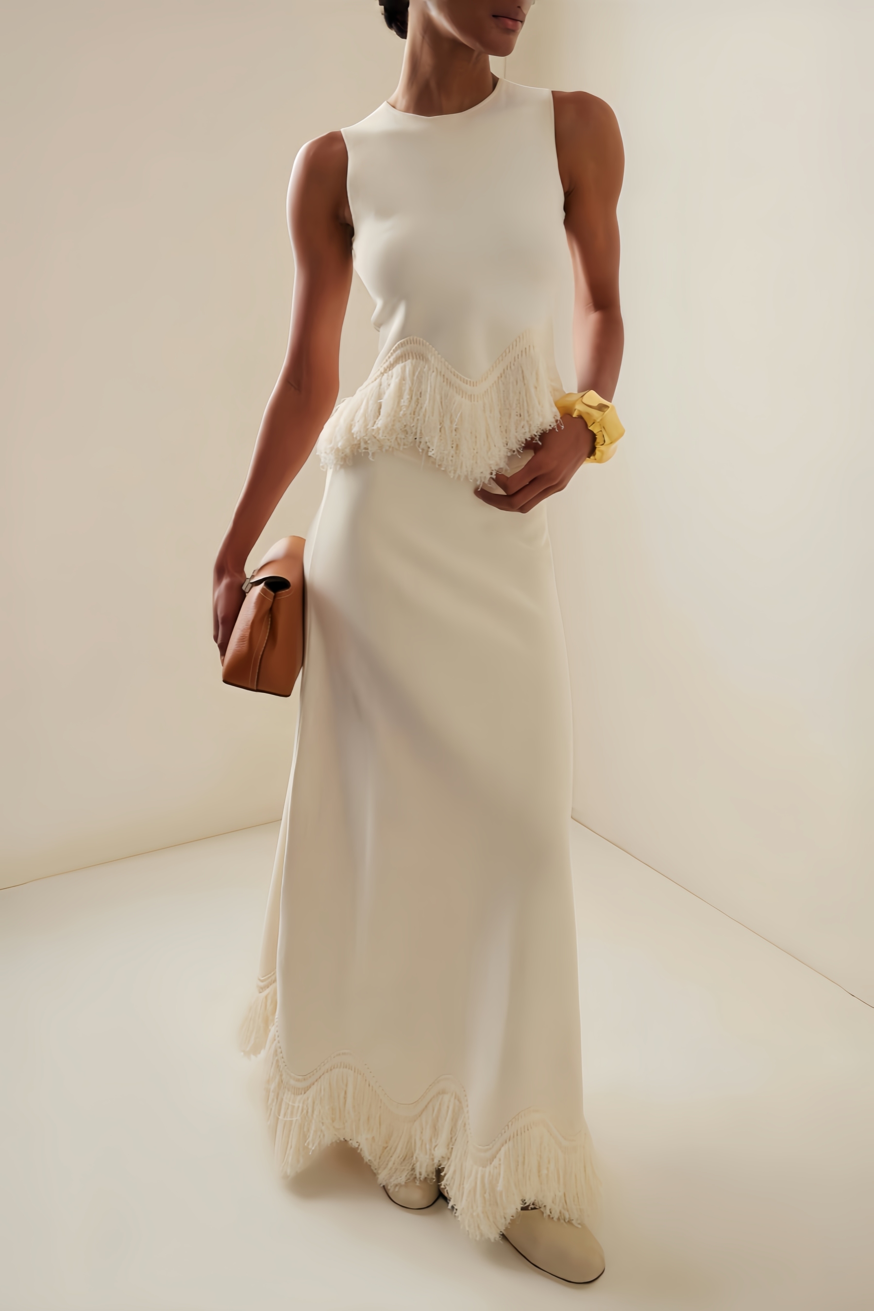 Fringe Lace Maxi Dress Two-Piece Set